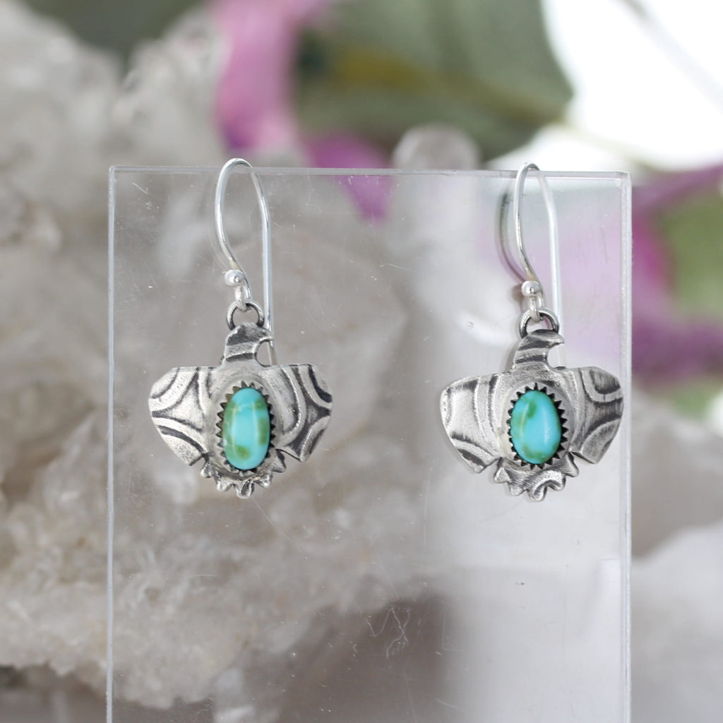 Pretty Blue Sonoran Gold Turquoise Thunderbird Earrings Sterling Silver