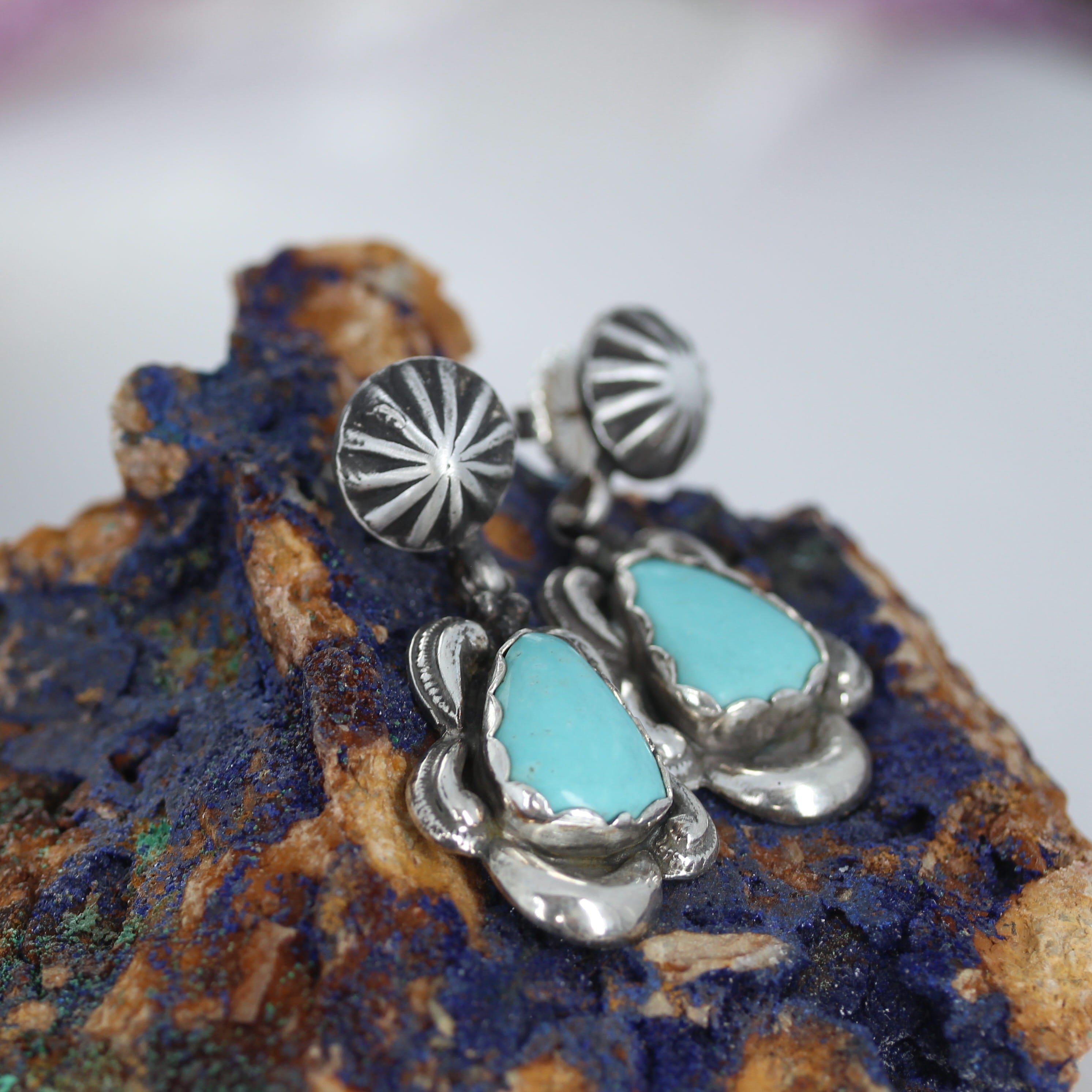 Sky Blue Turquoise Many Moons Earrings Sterling Silver Southwestern Elegance