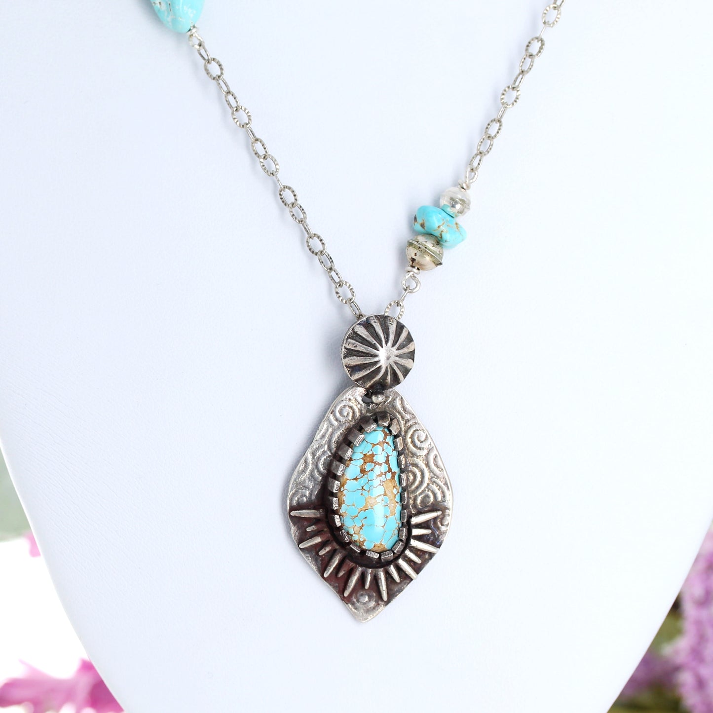 Gem Grade Lone Mountain Turquoise Pendant Necklace Sterling Silver