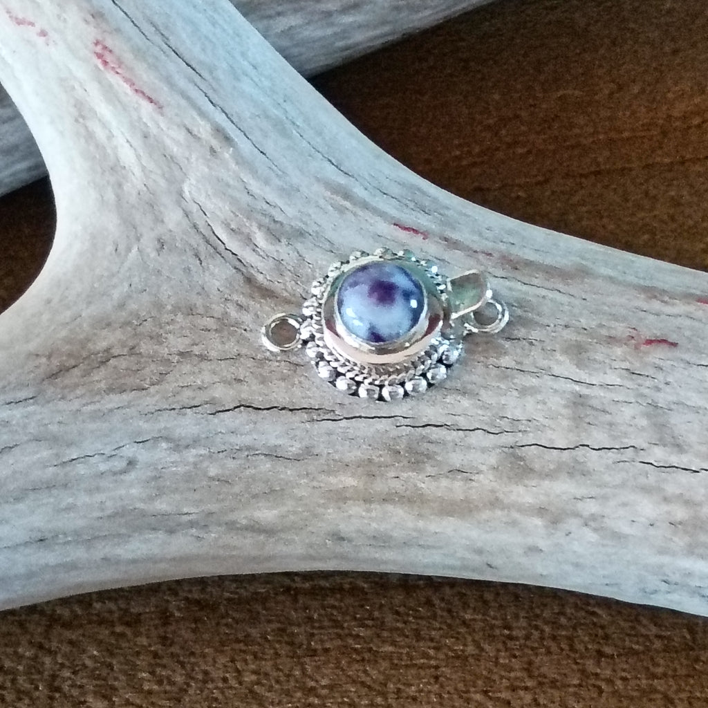 Lavender Mexican Opal Clasp Sterling Granulated Twist wire Style 8mm Round #2
