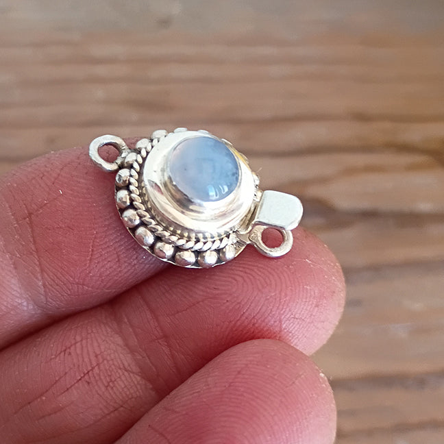 Ethereal Blue Chalcedony Clasp 6mm Round Sterling Granulated and Spiral Wire Design