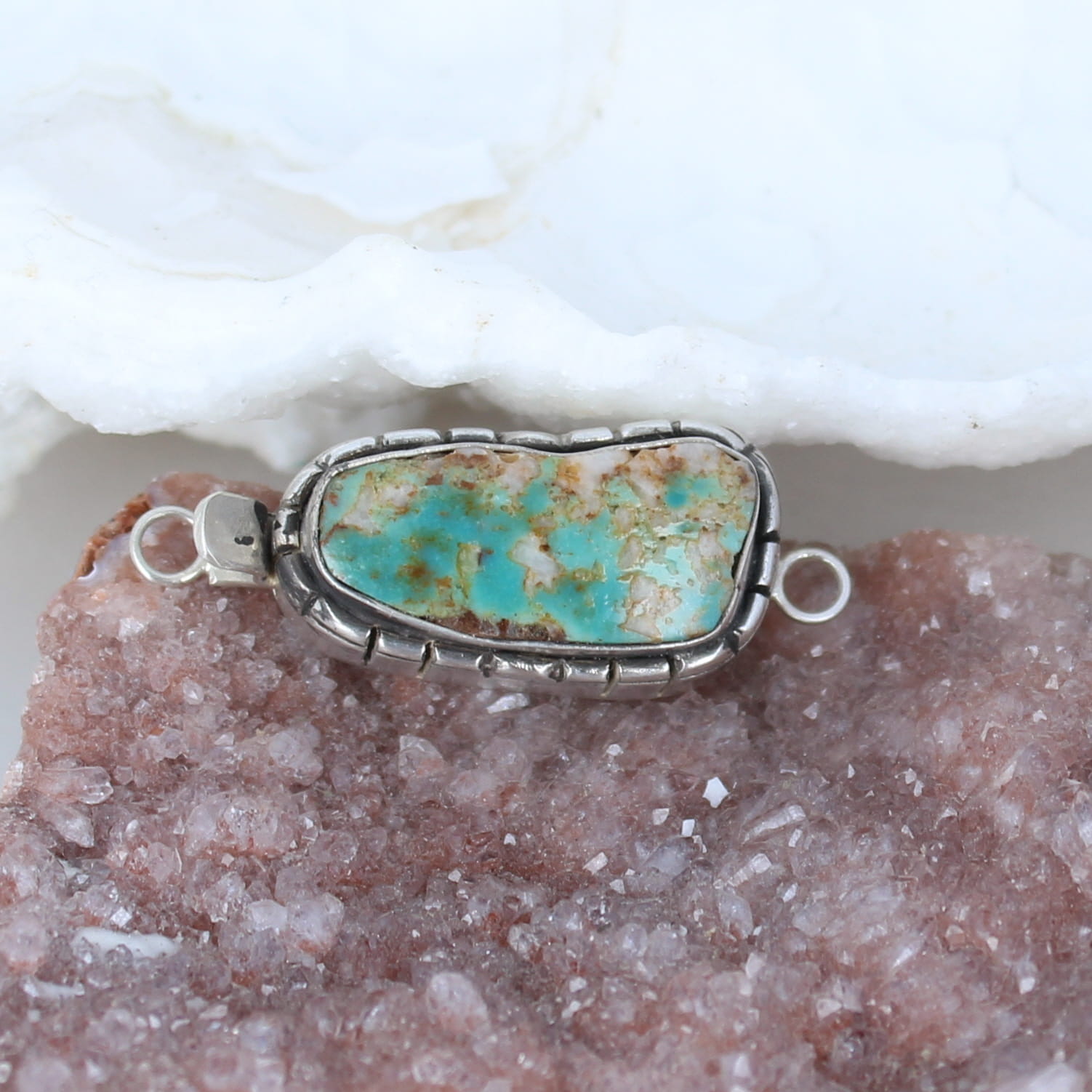 Mexican Turquoise Clasp Sterling Long Green Golden -NewWorldGems