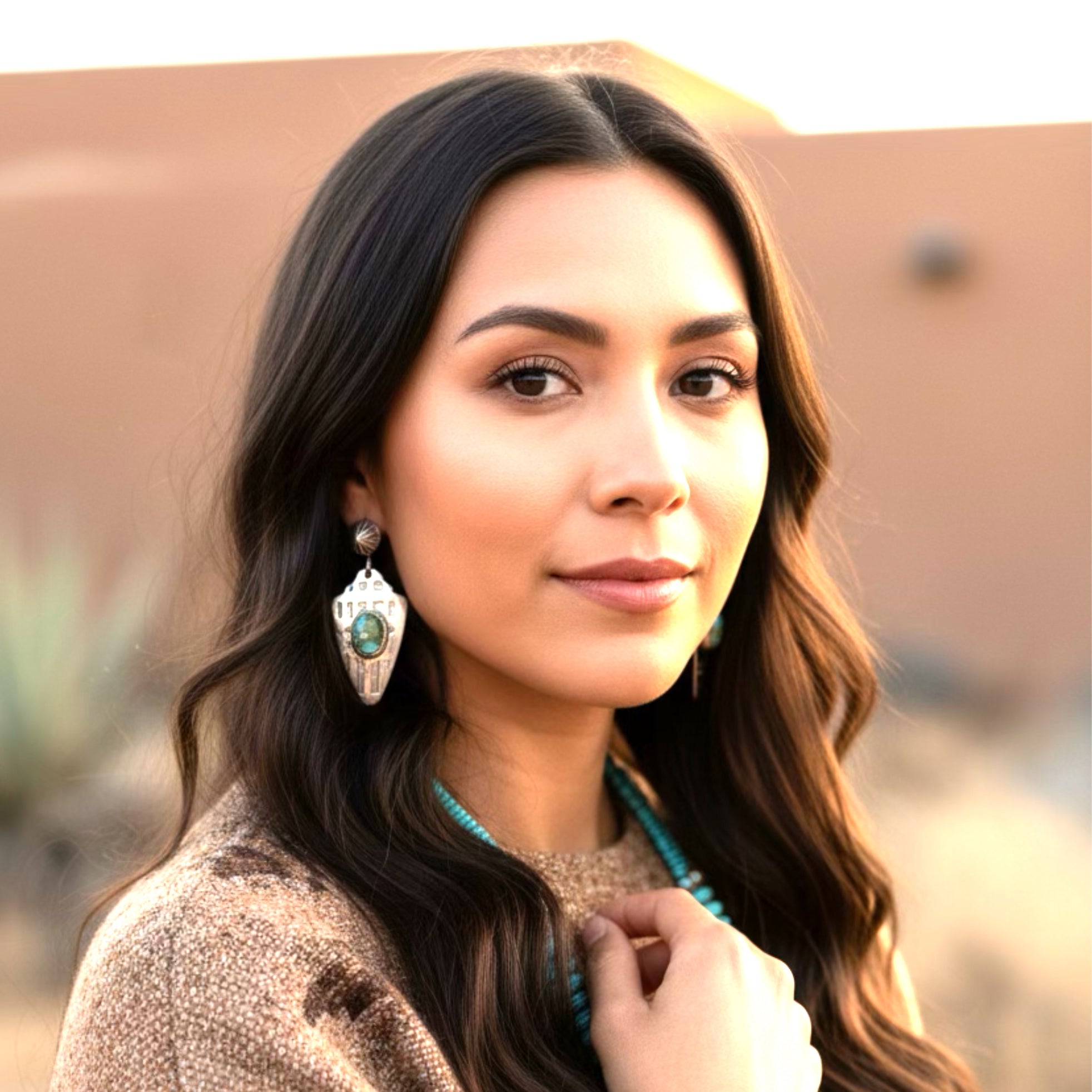 Sterling Silver Arrowhead Earrings with Sonoran Turquoise