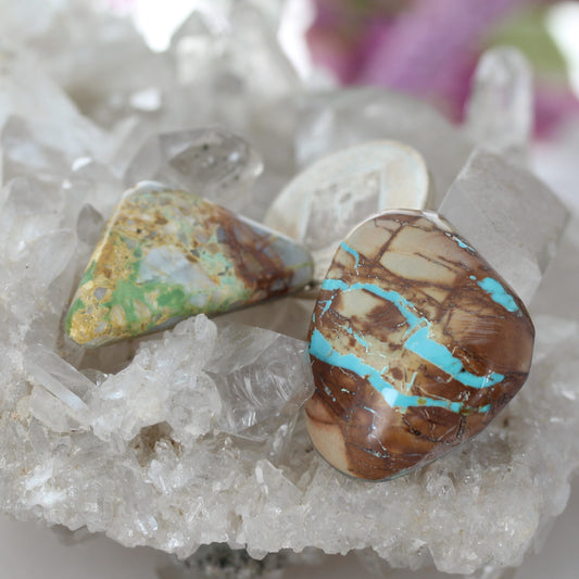 Rare Royston Turquoise Cabochon Pendant Components 2 Large PCS