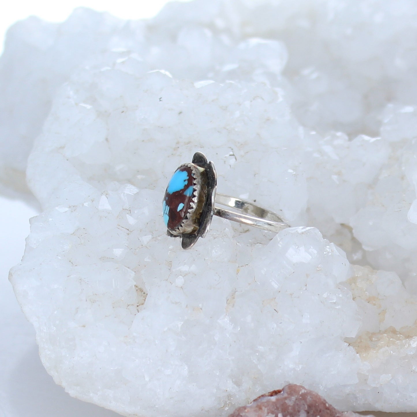 EGYPTIAN TURQUOISE Flower Ring Blue Sterling Size 6.5 -NewWorldGems
