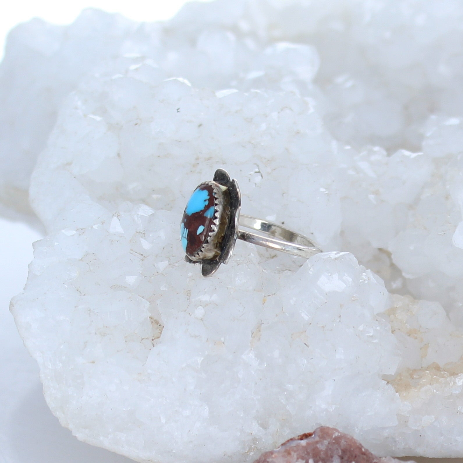 EGYPTIAN TURQUOISE Flower Ring Blue Sterling Size 6.5 -NewWorldGems