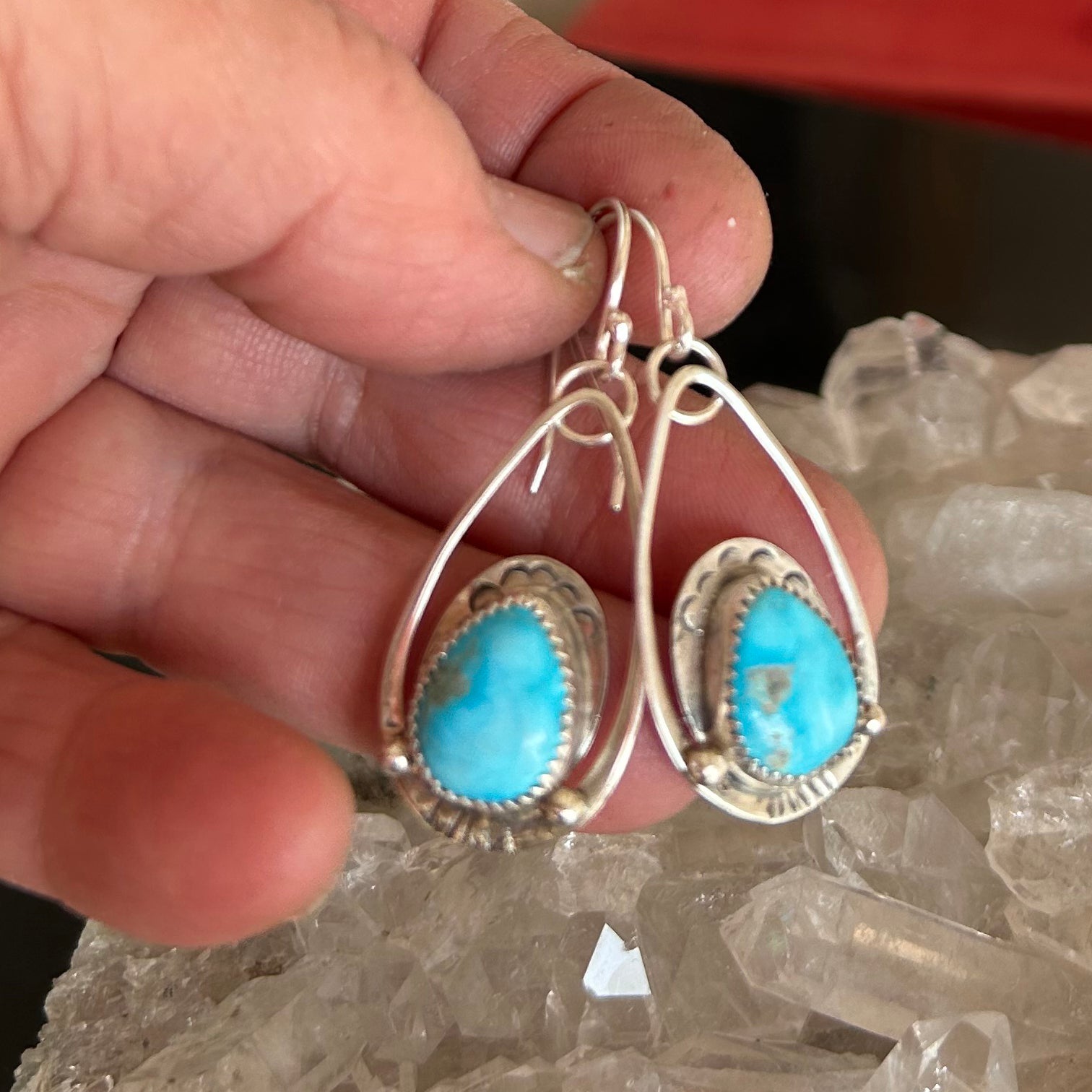 SLEEPING BEAUTY TURQUOISE Earrings Teardrops Sterling NewWorldGems 1.75"
