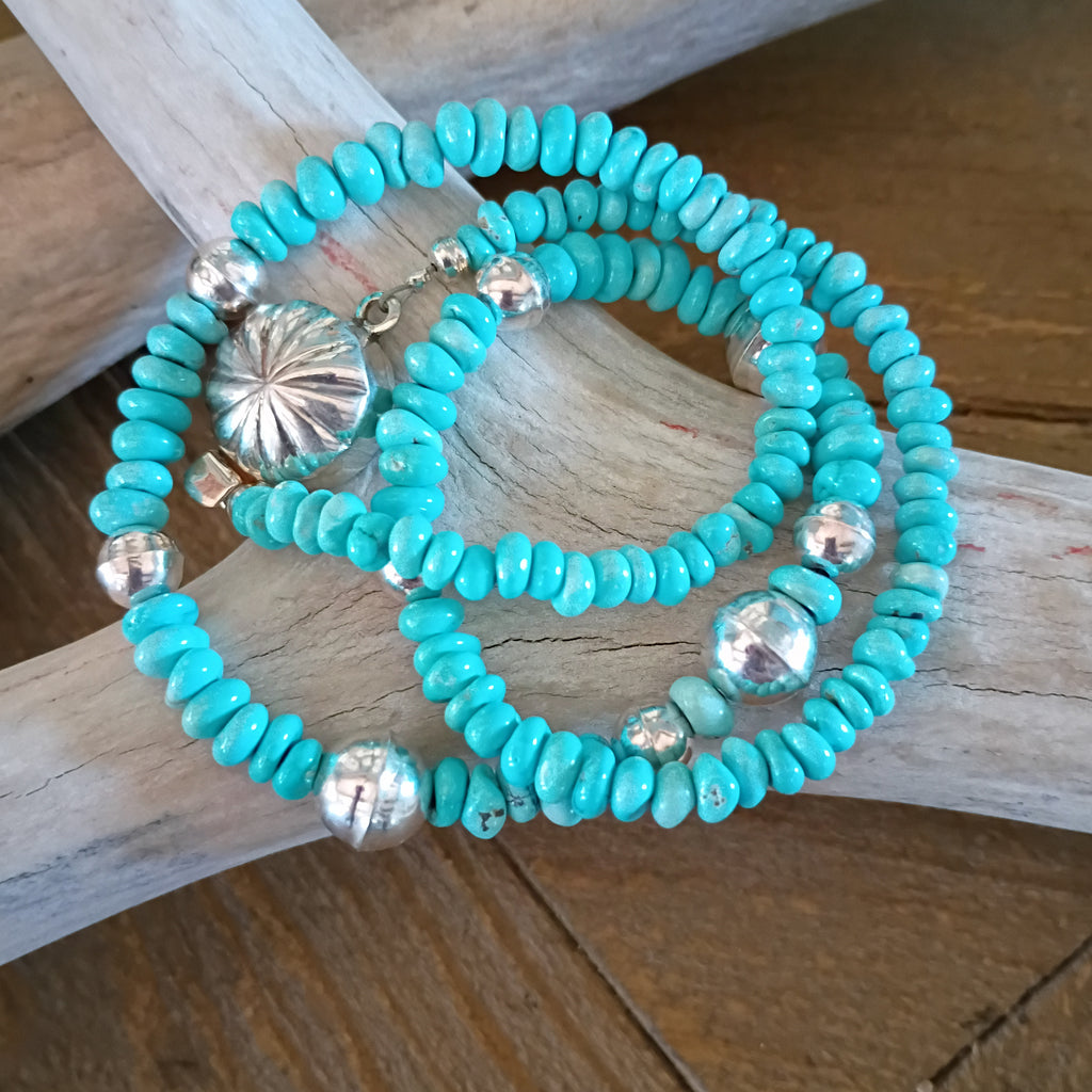 Aqua Blue Nevada Lone Mountain Turquoise Necklace Sterling Southwestern