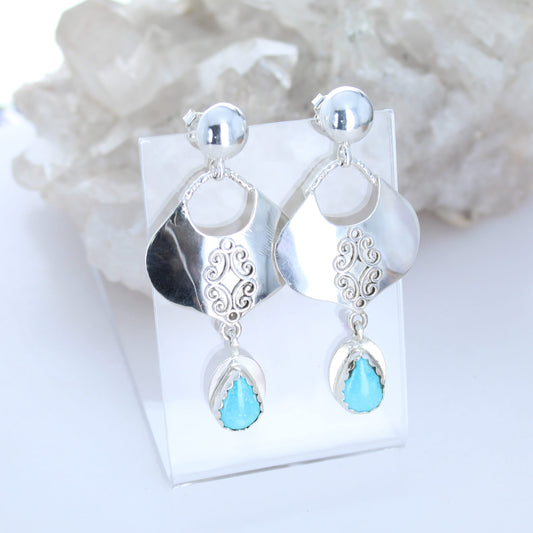 AAA Kingman Turquoise Earrings Elegant Teardrops Sterling 2.75"