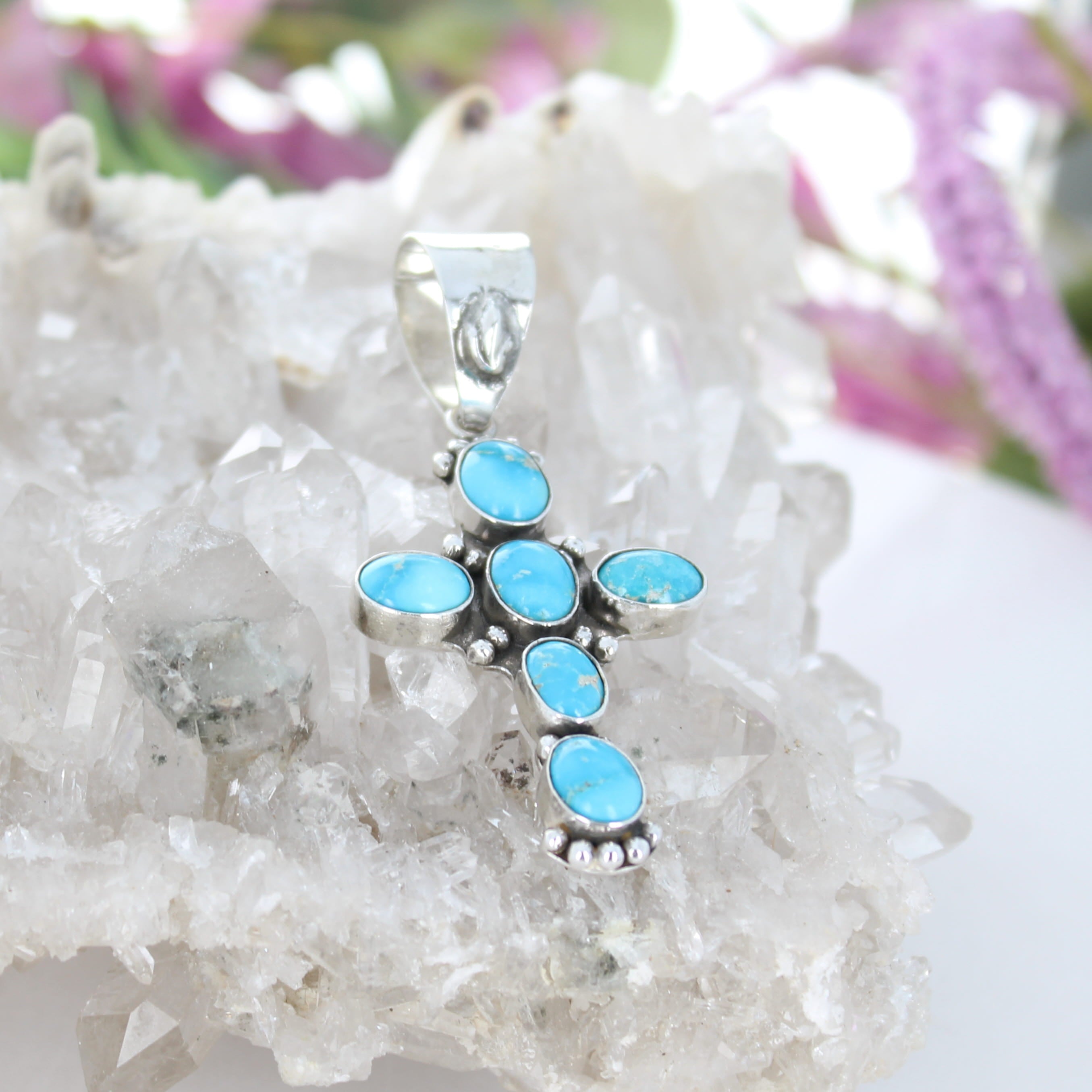 Blue Ridge Turquoise Cross Pendant Sterling Silver Santa Fe Style