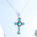 Vintage Sierra Nevada Turquoise Cross Pendant Sterling Silver Santa Fe Style