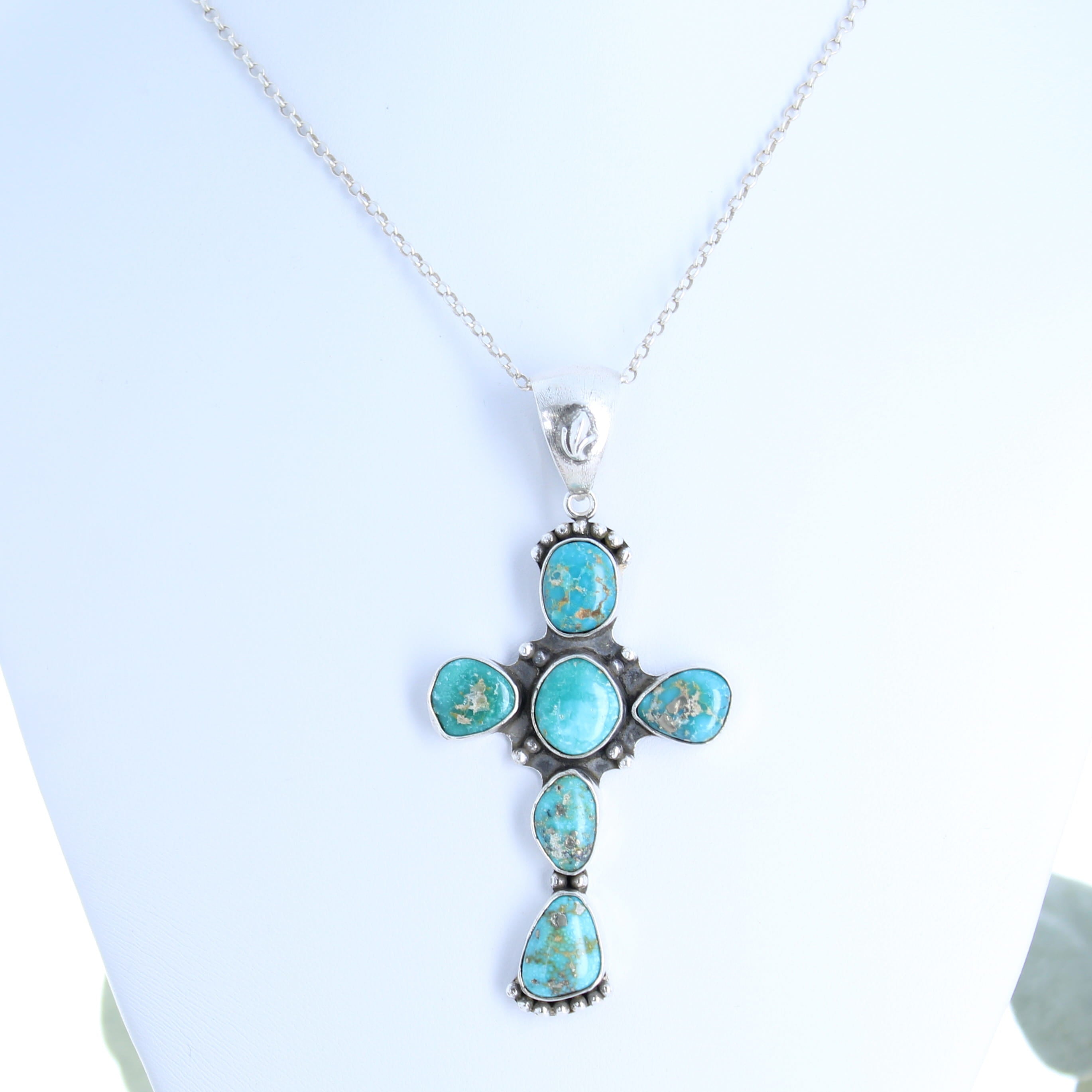 Vintage Sierra Nevada Turquoise Cross Pendant Sterling Silver Santa Fe Style