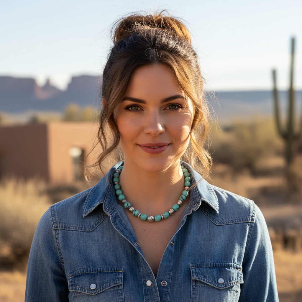 Sonoran TURQUOISE BEADS Necklace with Benchmade Sterling Navajo Pearls