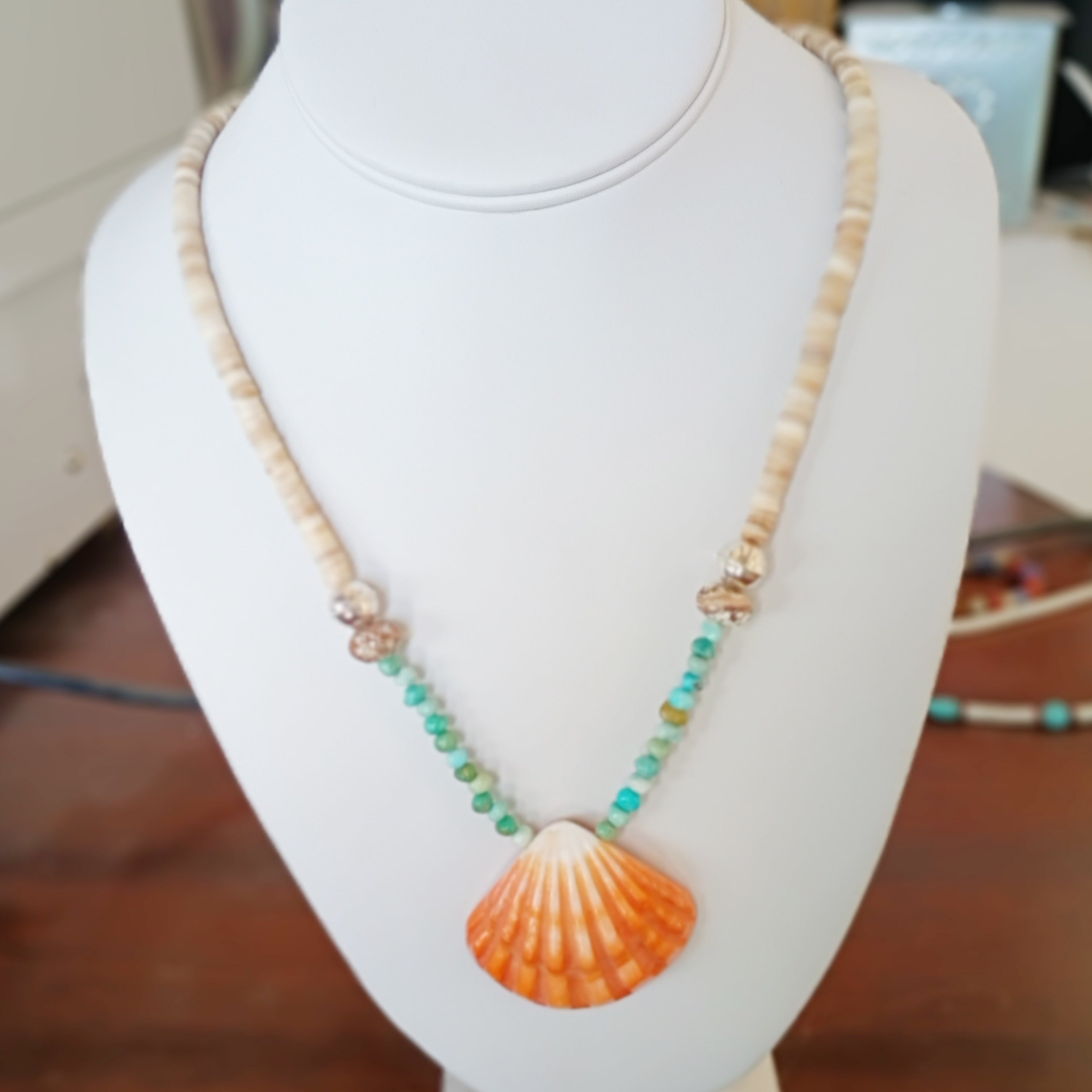 Lone Mountain Turquoise Necklace Spiny Oyster Pendant Sterling Beads 22"