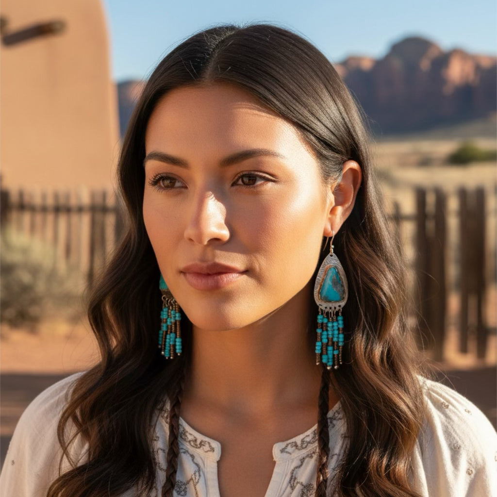 AAA Persian Turquoise Earrings Sterling with Beaded Dangles