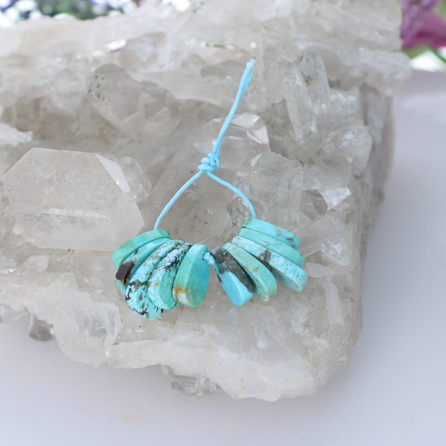KINGMAN TURQUOISE Carved Corn Pendants Briolettes Set of 10