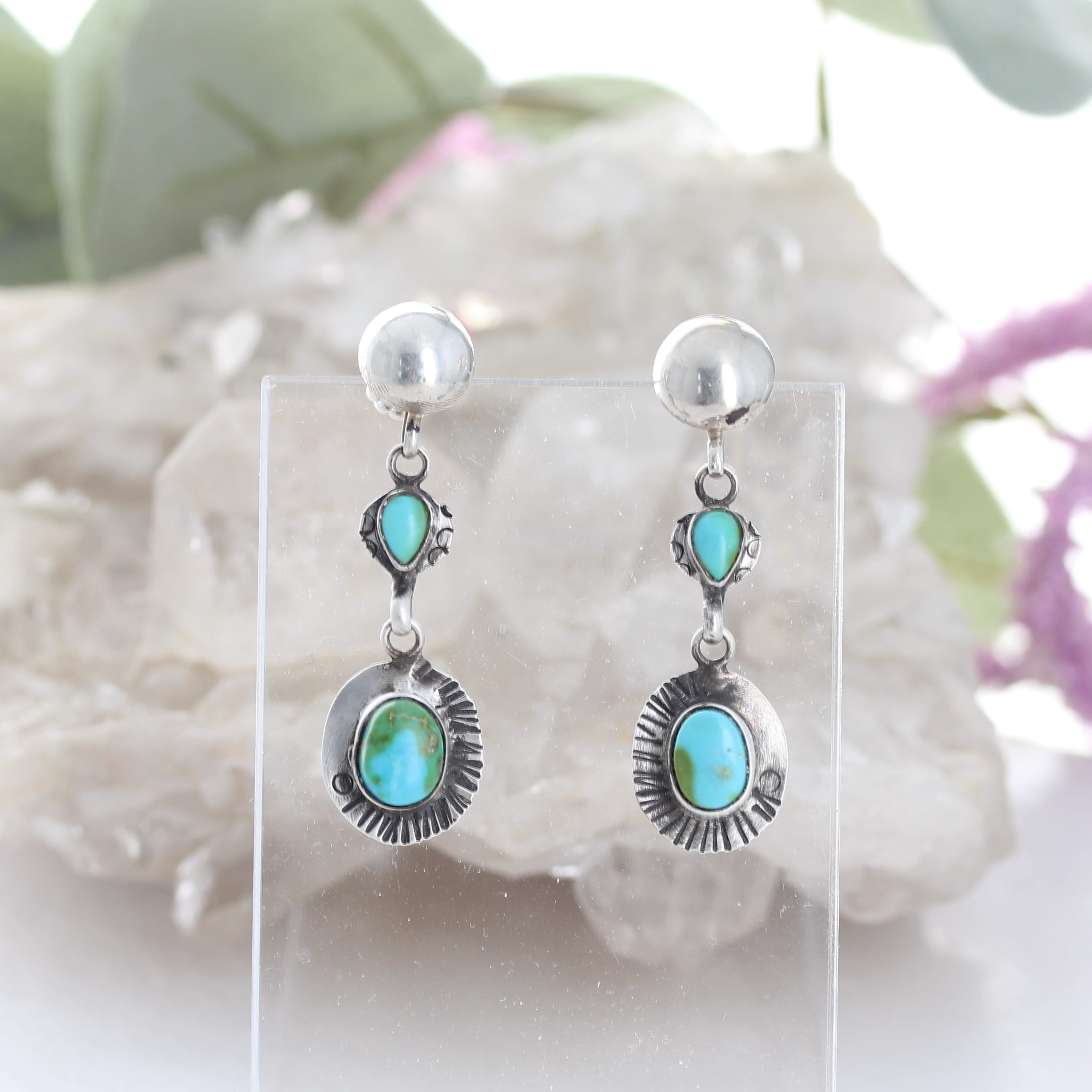 Blue Sonoran Mountain Turquoise Earrings Sterling 2 Stone