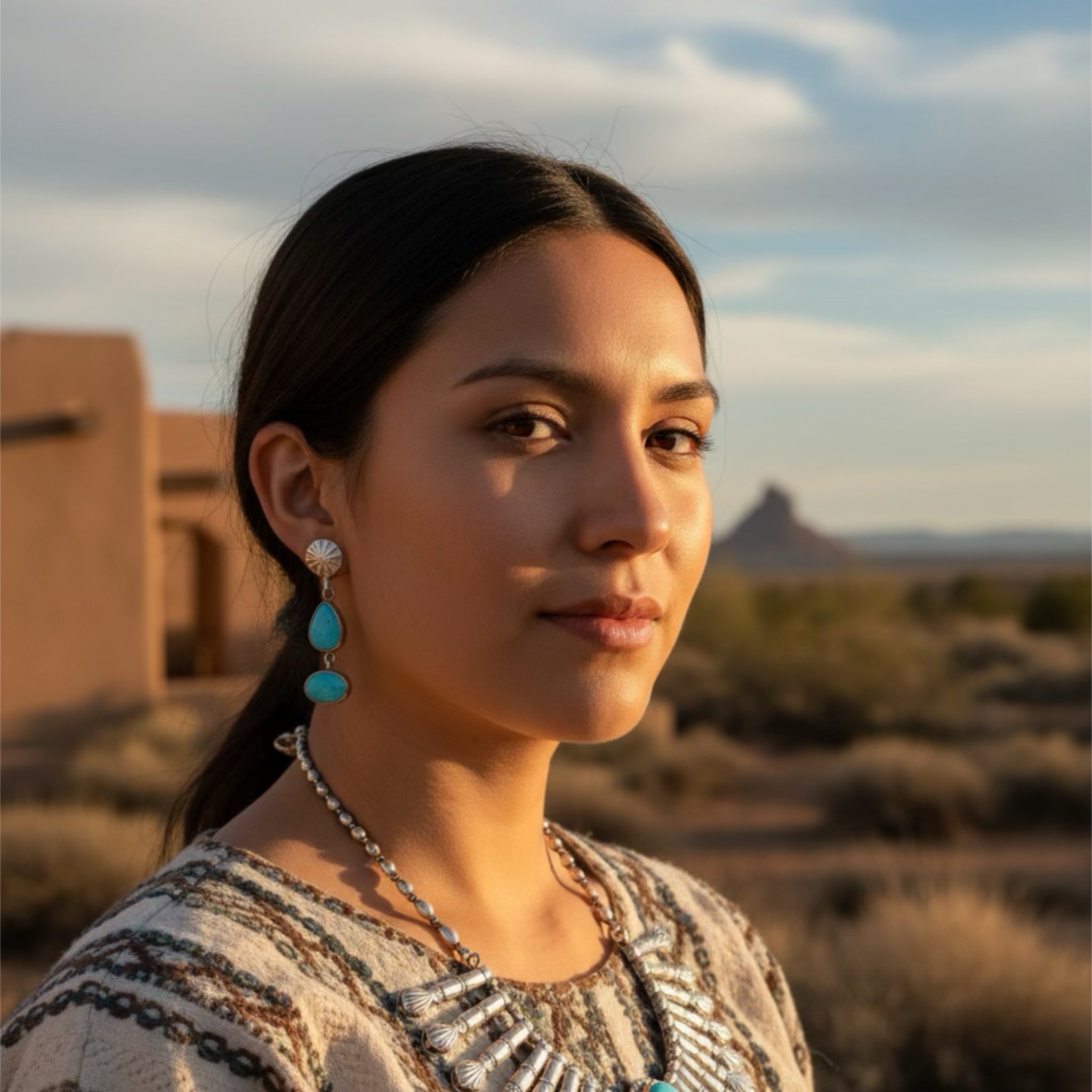 Blue Bird Nevada Turquoise Sterling Earrings 2 Stone Dangles