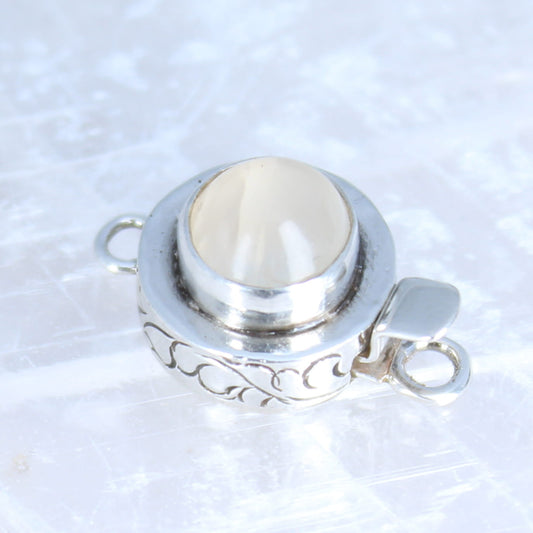 Cream Catseye Moonstone Clasp 10mm Round Sterling Silver