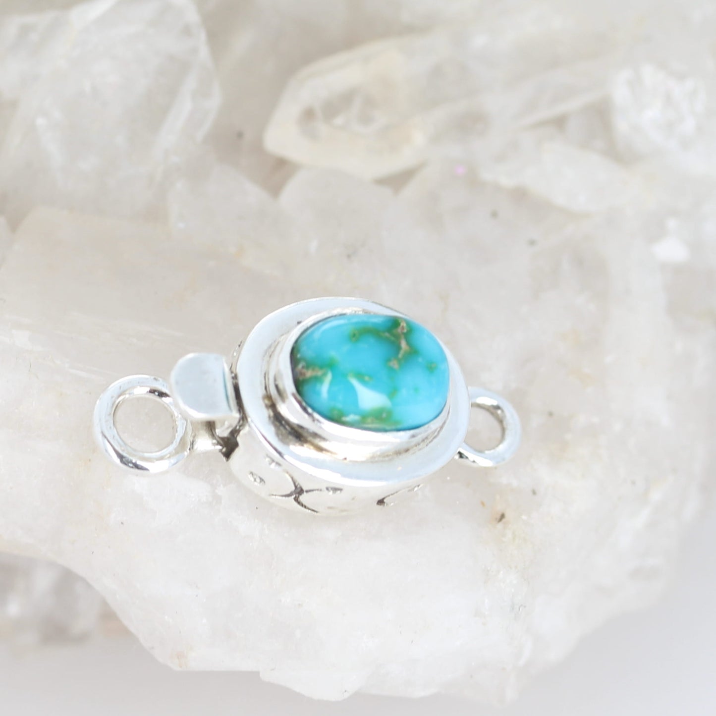 Blue Sonoran Mountain Turquoise Clasp Sterling 6x8mm Etched