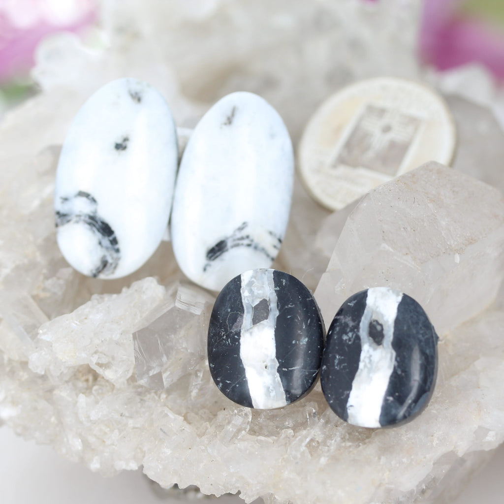 Rare White Buffalo Turquoise Cabochon Components 2 PAIR