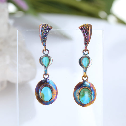 Rainbow Oxidized 2 Stone Sonoran Mountain Turquoise Earrings Sterling