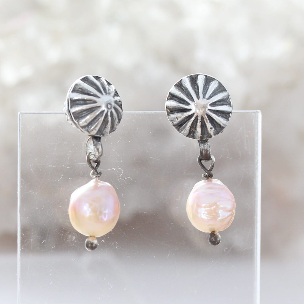 Baroque 11mm Pearl Earrings Sunburst Posts Southwestern Elegance