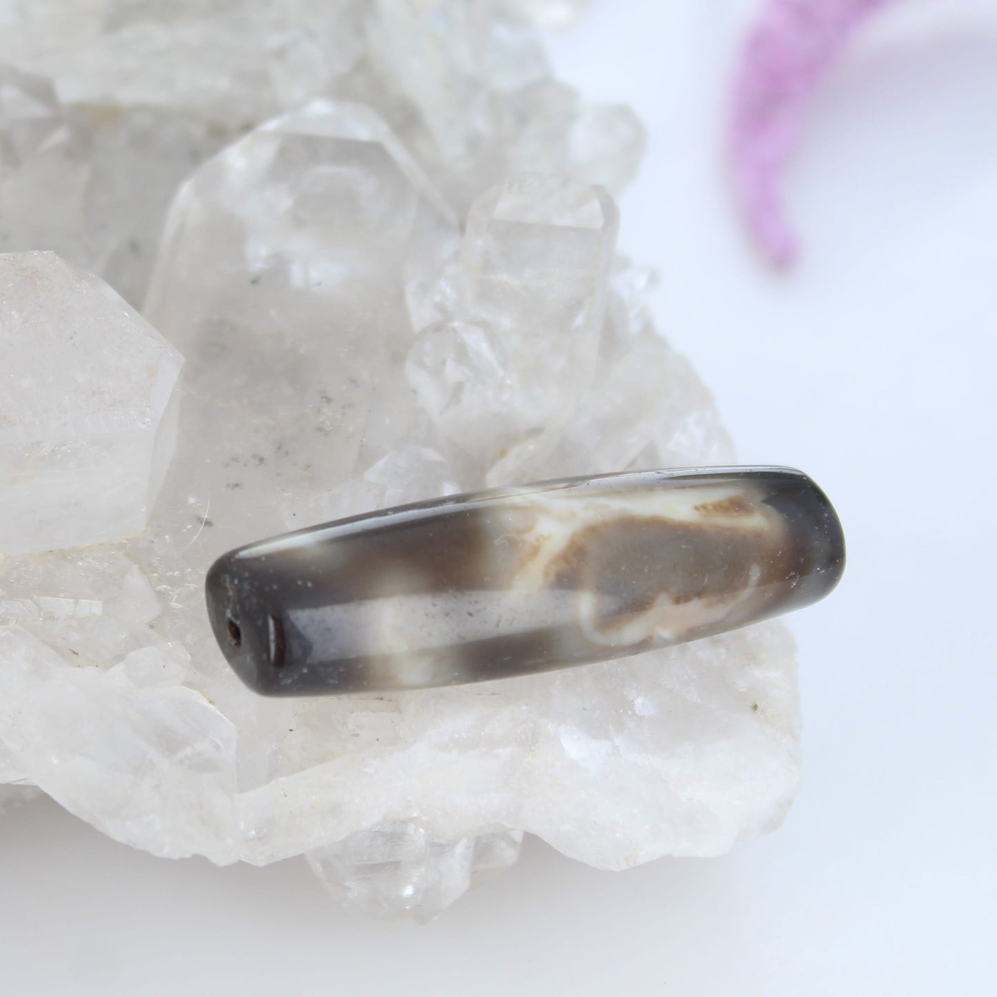 Tibetan Banded Agate Dzi Bead 50x15mm