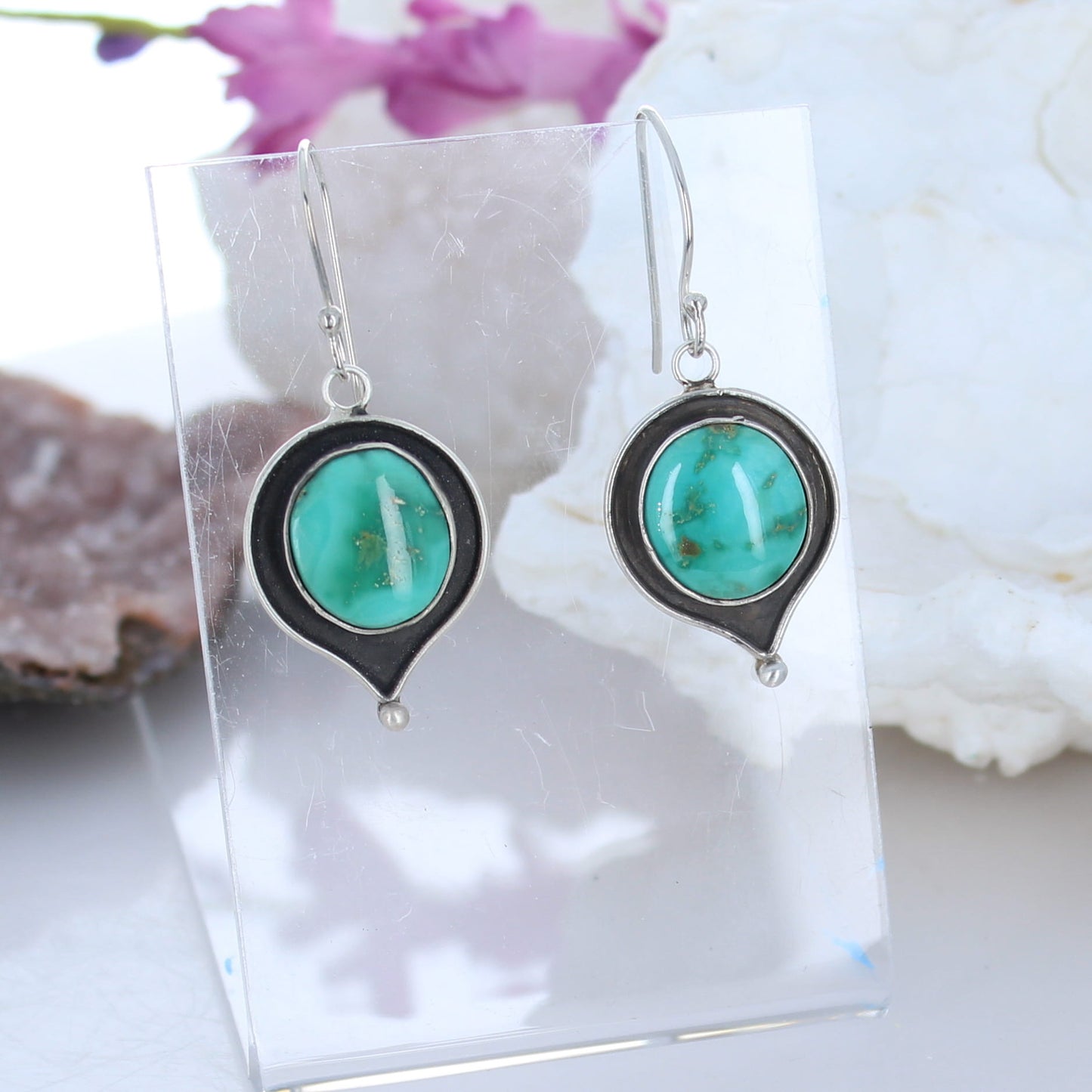 Emerald Valley Turquoise Earrings Sterling Large Oval Patterns