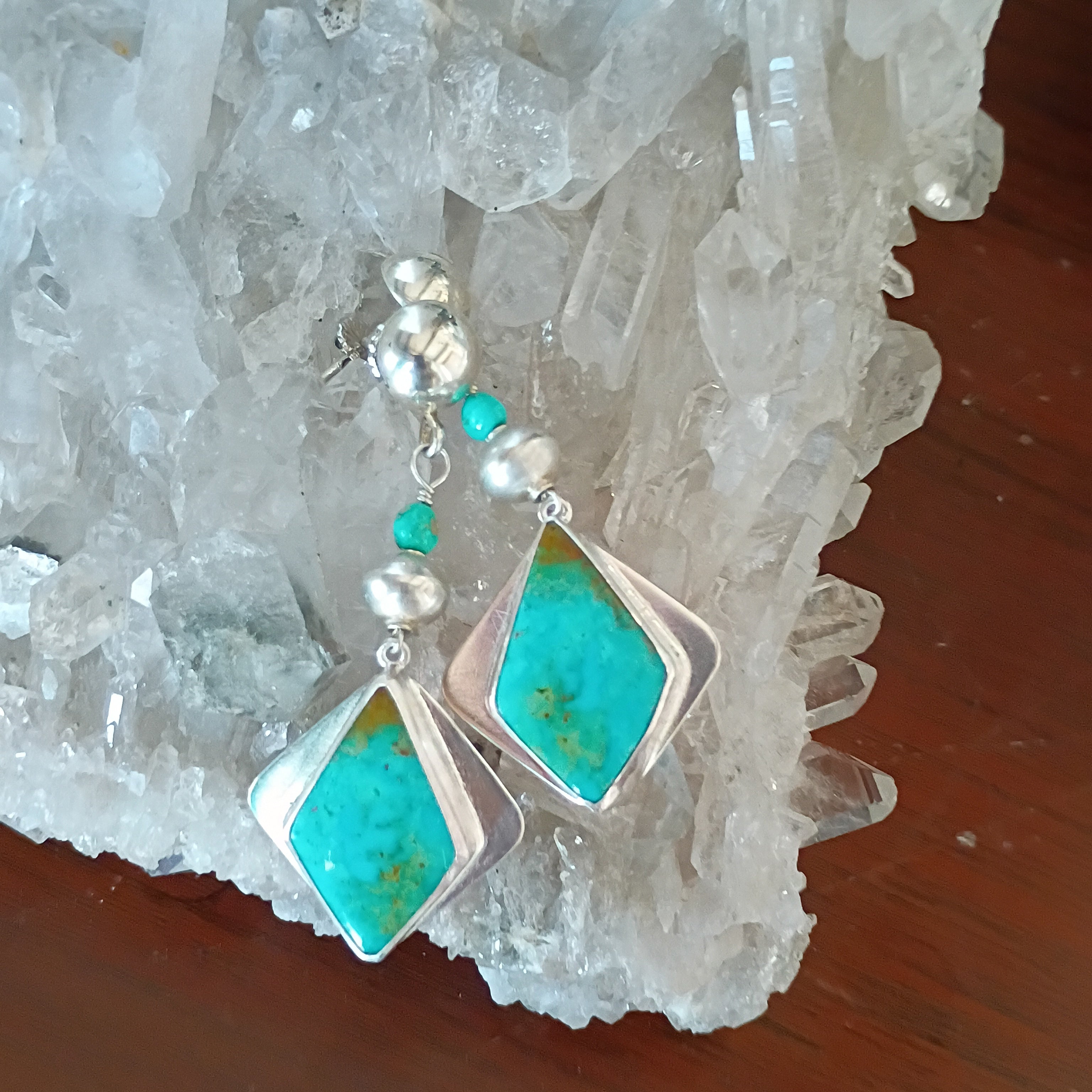 AAA Blue Royston Turquoise Earrings Sterling Silver Kite Shaped