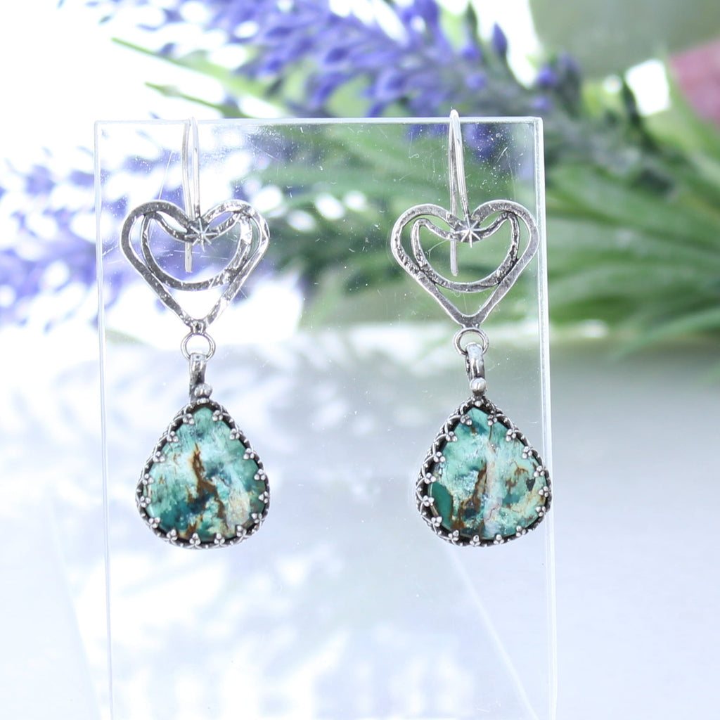 Stunning Forest Greens Tibetan Turquoise Beads Earrings Sterling Silver