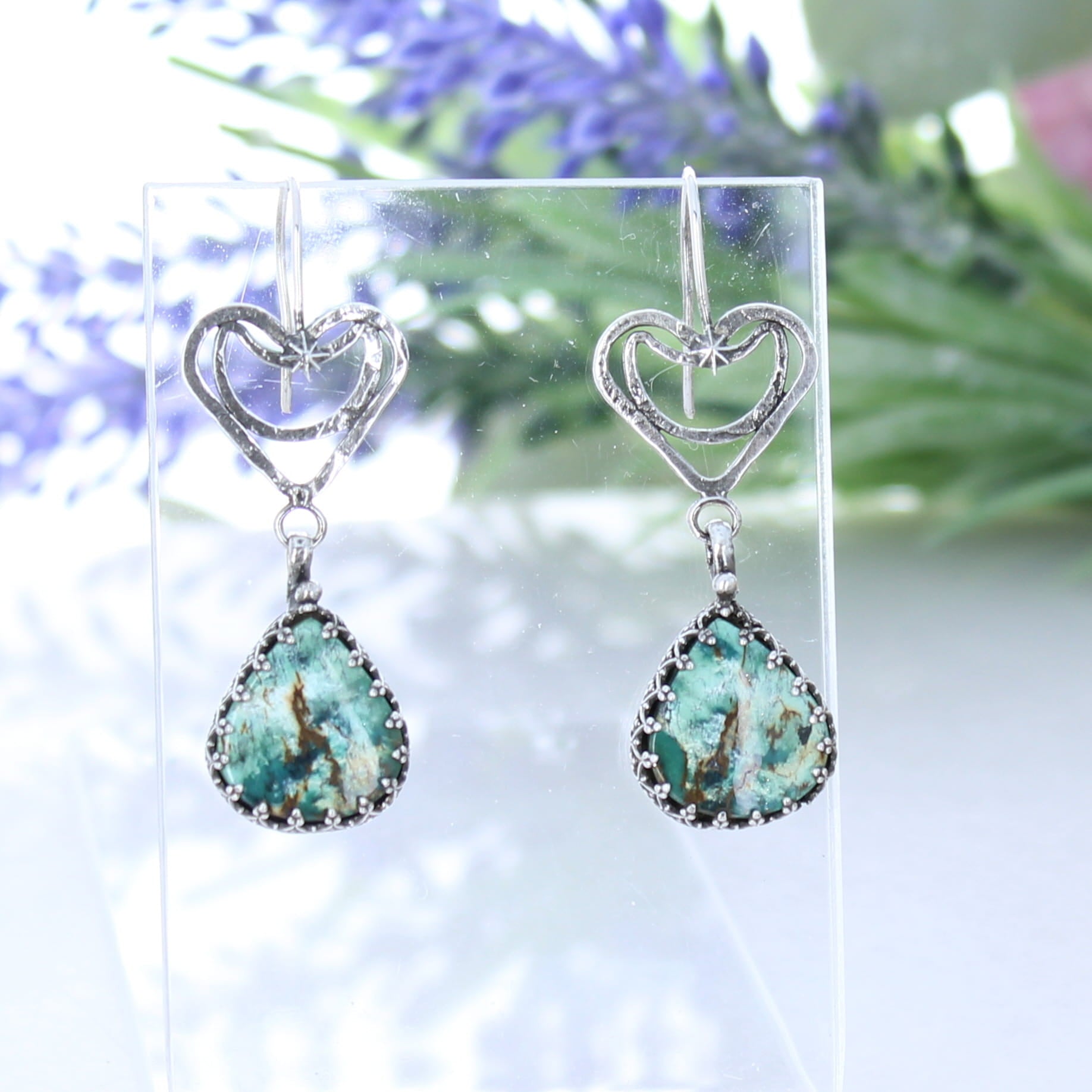 Stunning Forest Greens Tibetan Turquoise Beads Earrings Sterling Silver