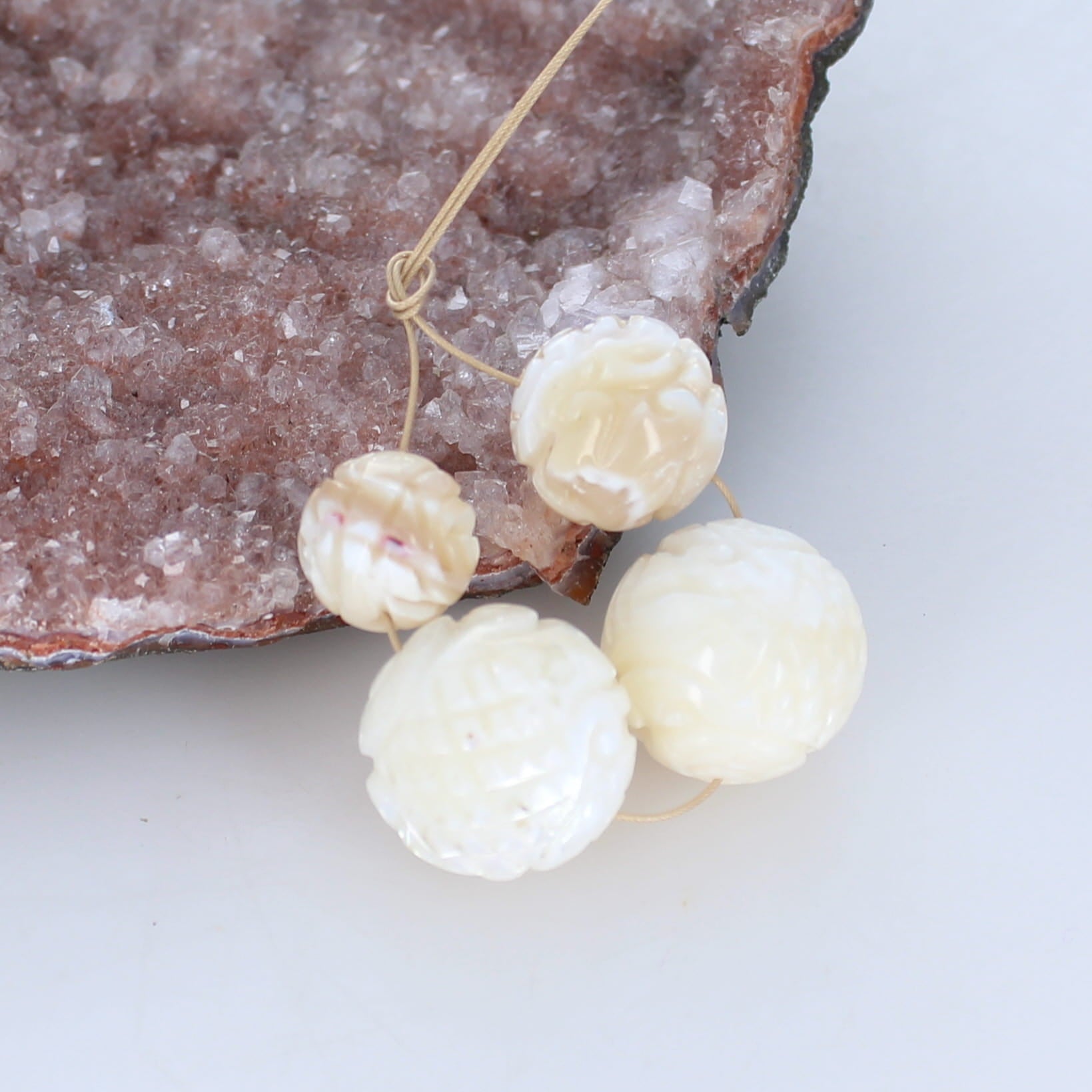 MOTHER OF PEARL Beads Carved 4 Pieces -NewWorldGems