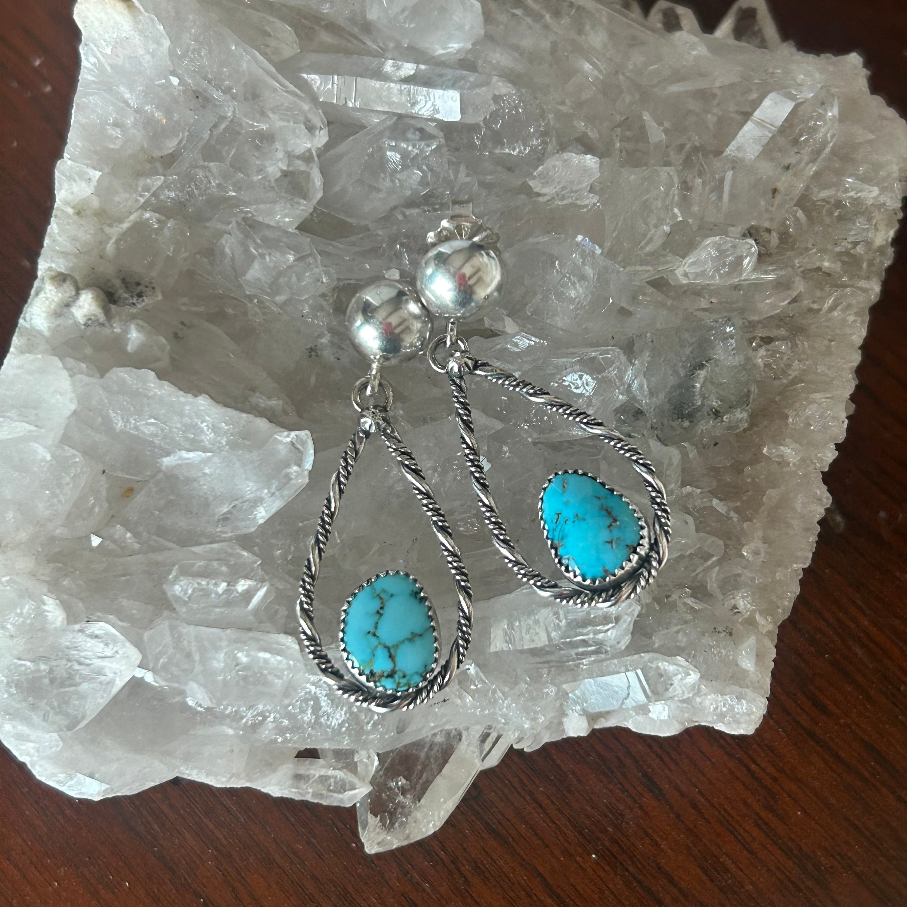 AAA Rare Morenci Turquoise Earrings Sterling Large Teardrops Southwest