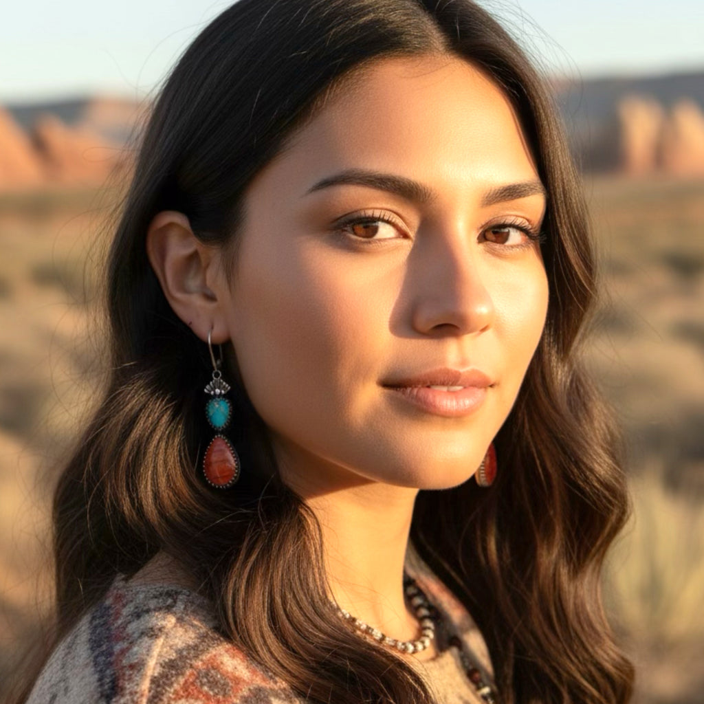 Dramatic Sonoran Turquoise Spiny Oyster Earrings Southwest