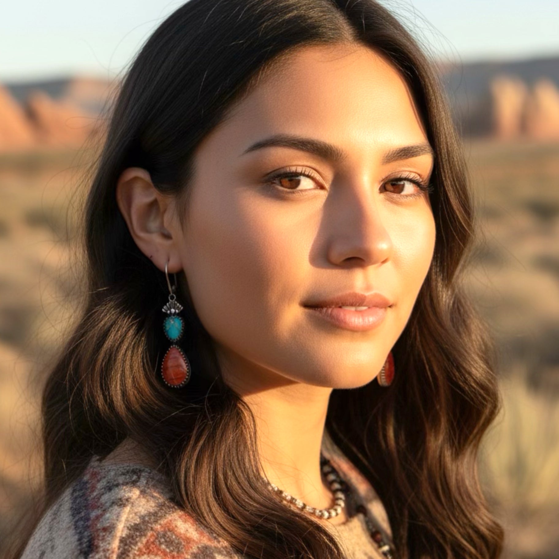 Dramatic Sonoran Turquoise Spiny Oyster Earrings Southwest