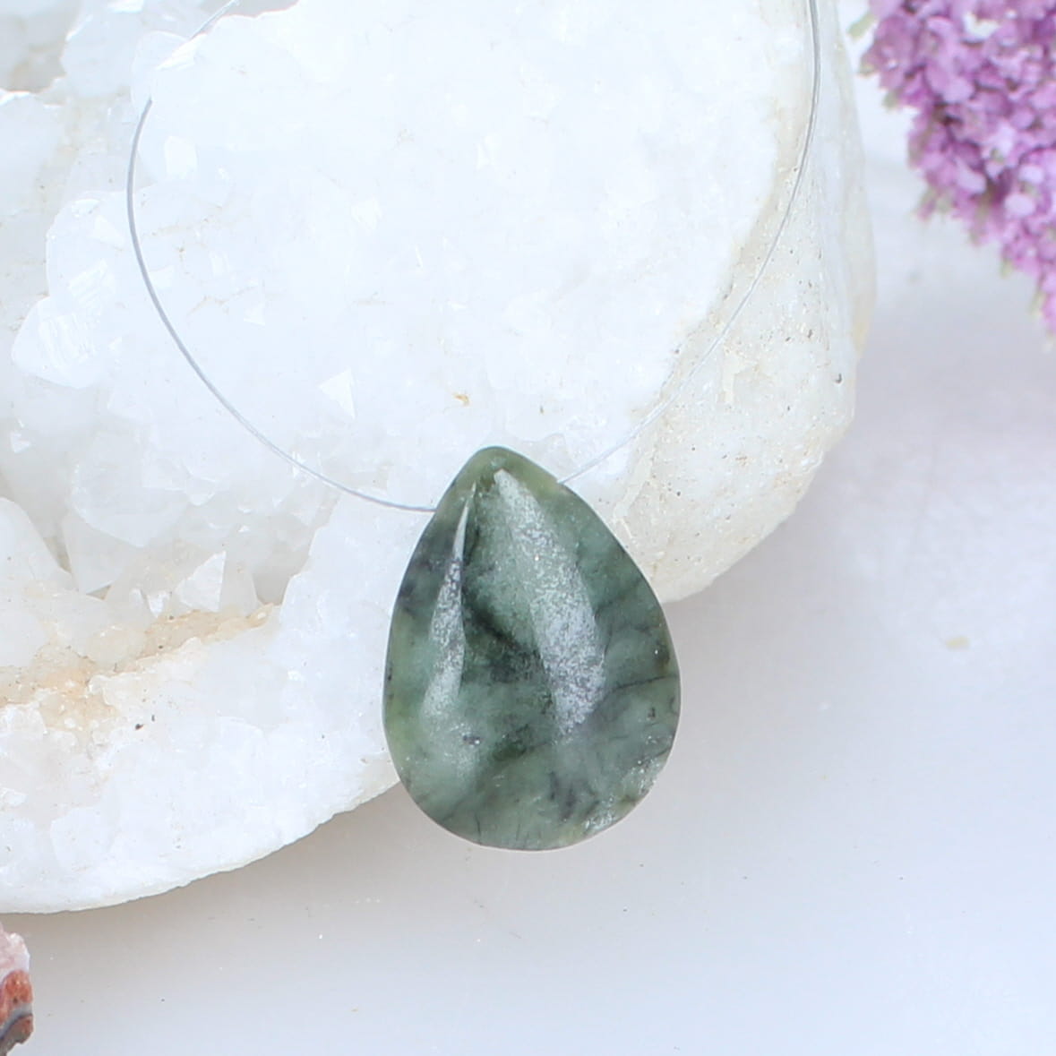 GREEN JADE PENDANT Teardrop Shape 25x18mm -NewWorldGems
