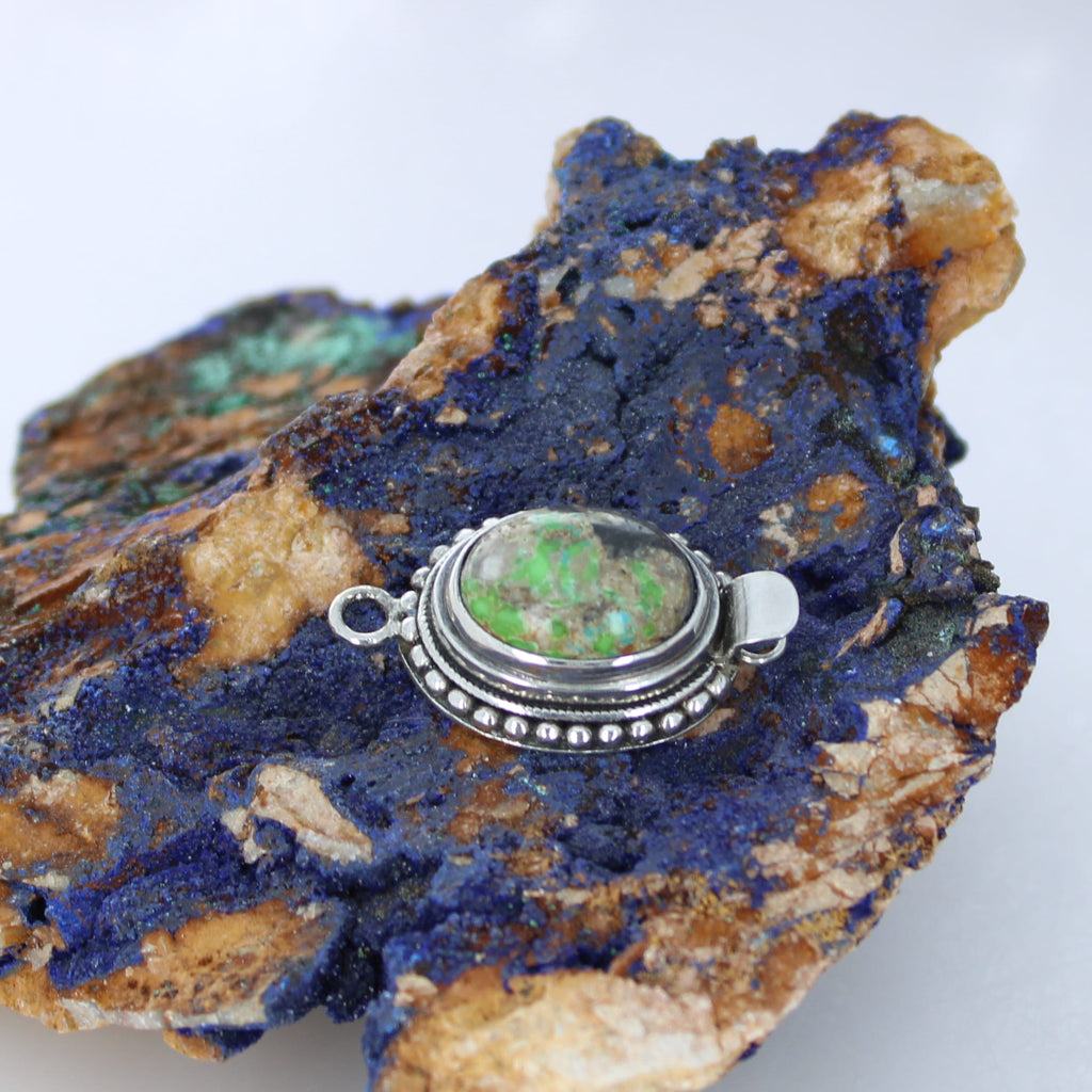 CARICO LAKE Turquoise Clasp Lime Green 16x12mm Ball Design Sterling Silver