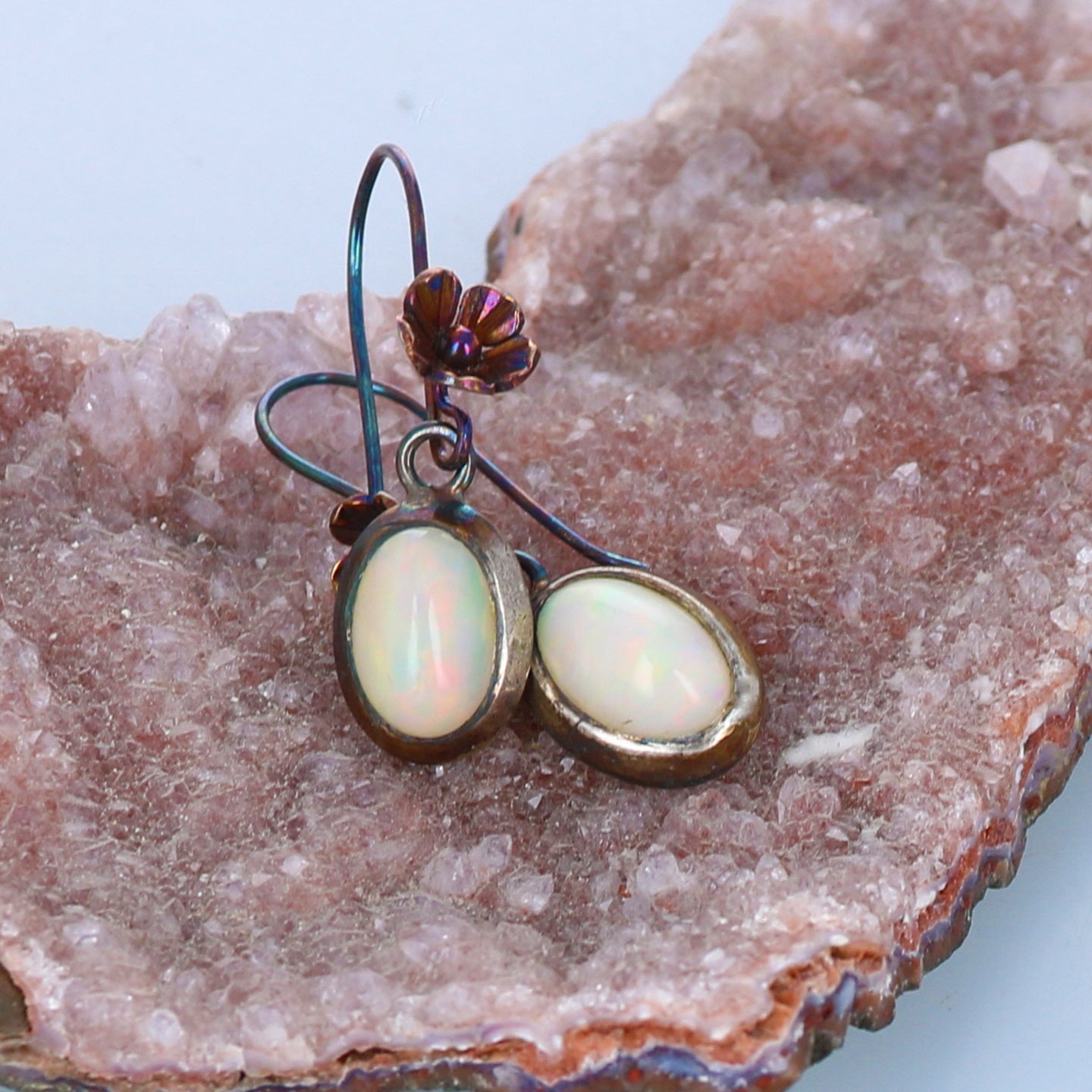 Fiery Australian Coober Pedy Opal Earrings
