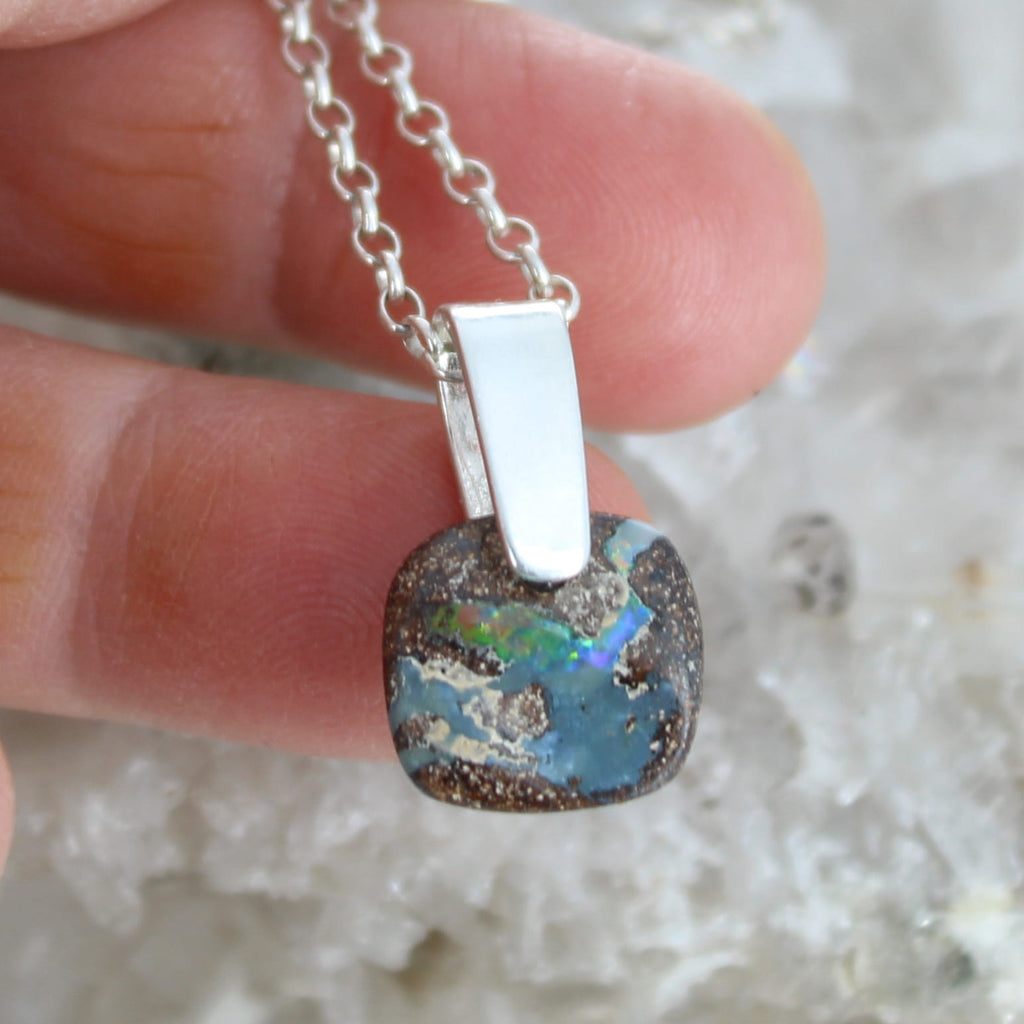 BOULDER OPAL PENDANT Australian Opal Colorful Necklace Sterling 16" #1