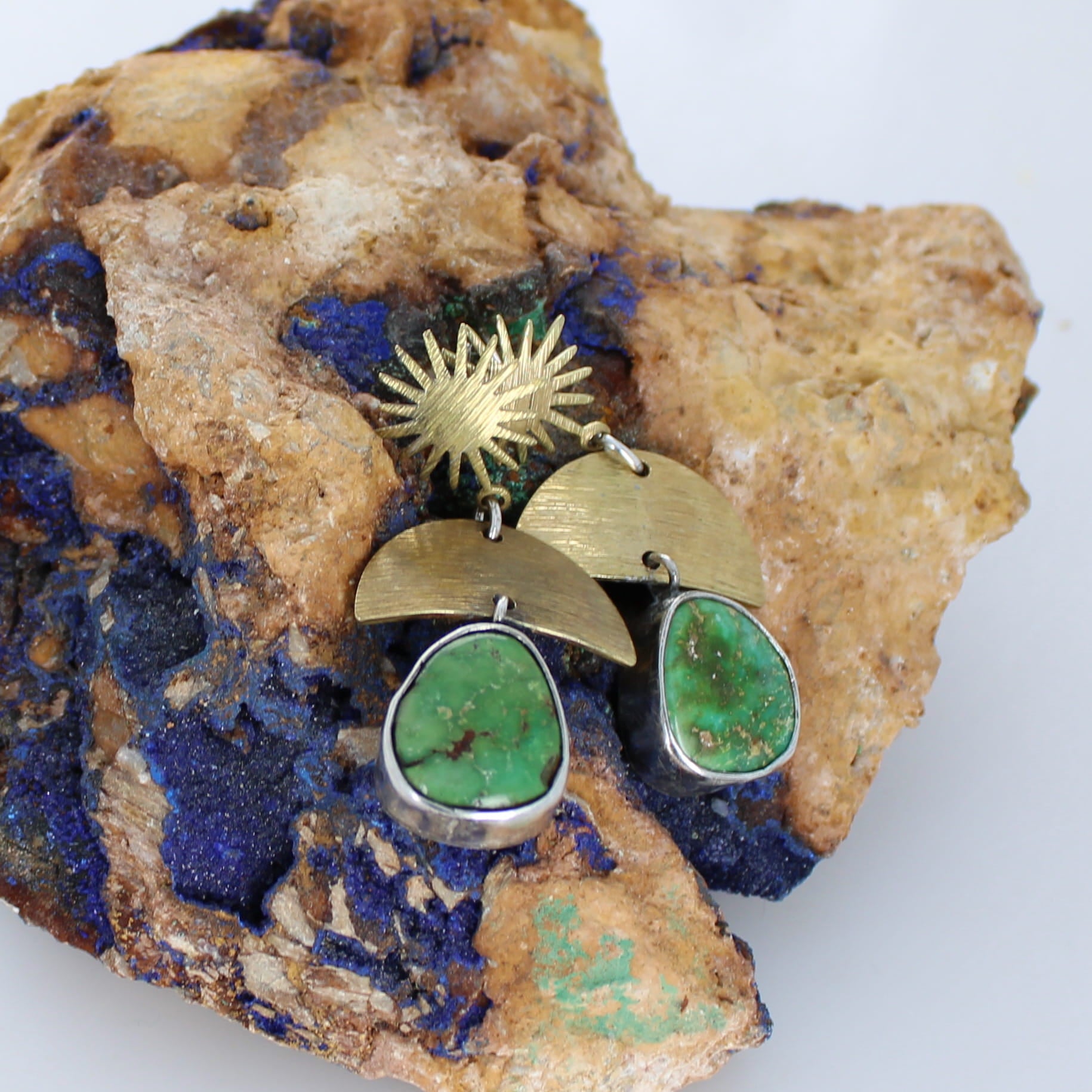 AAA Sonoran Gold Turquoise Earrings Mixed Metals Sterling and Brass