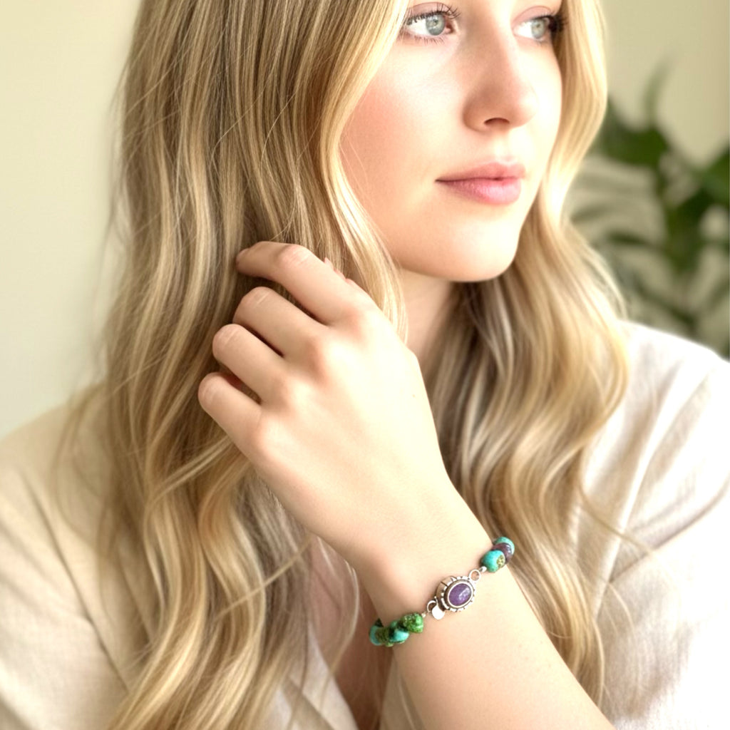 Sugilite and Sonoran Gold Turquoise Bracelet Sterling Silver Multi Stone