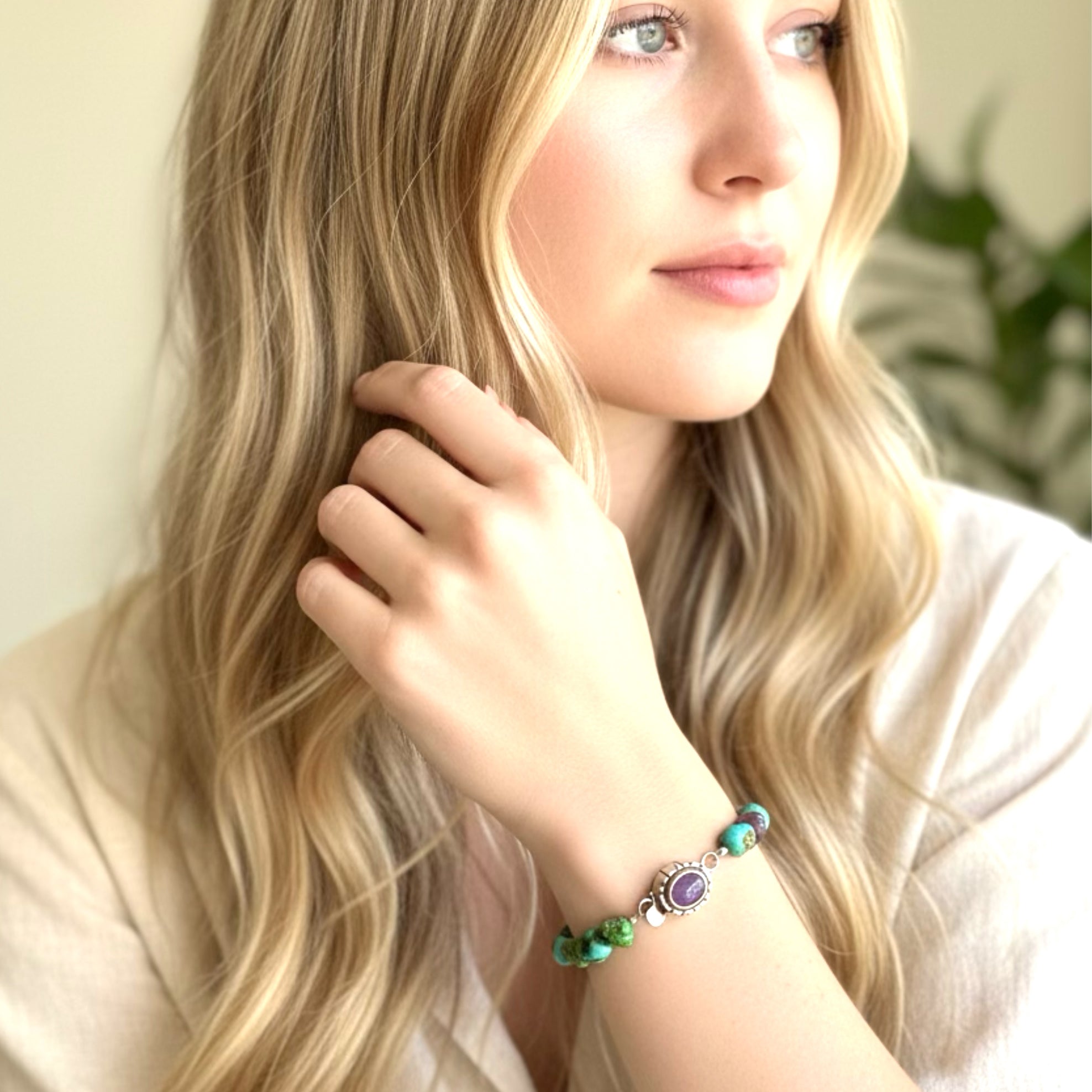 Sugilite and Sonoran Gold Turquoise Bracelet Sterling Silver Multi Stone