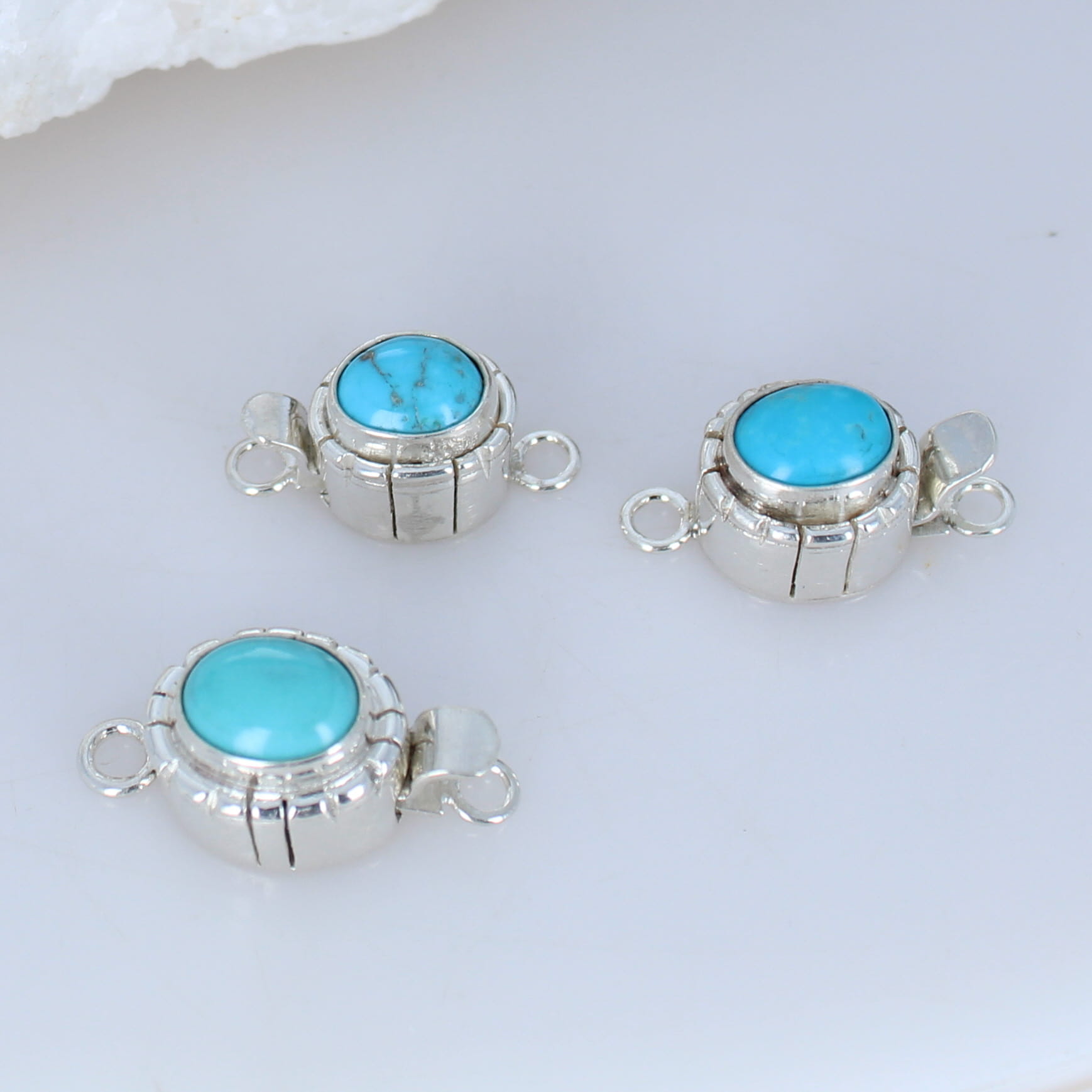 Kingman Turquoise Sterling Clasps Southwestern Style Set of 3 -NewWorldGems