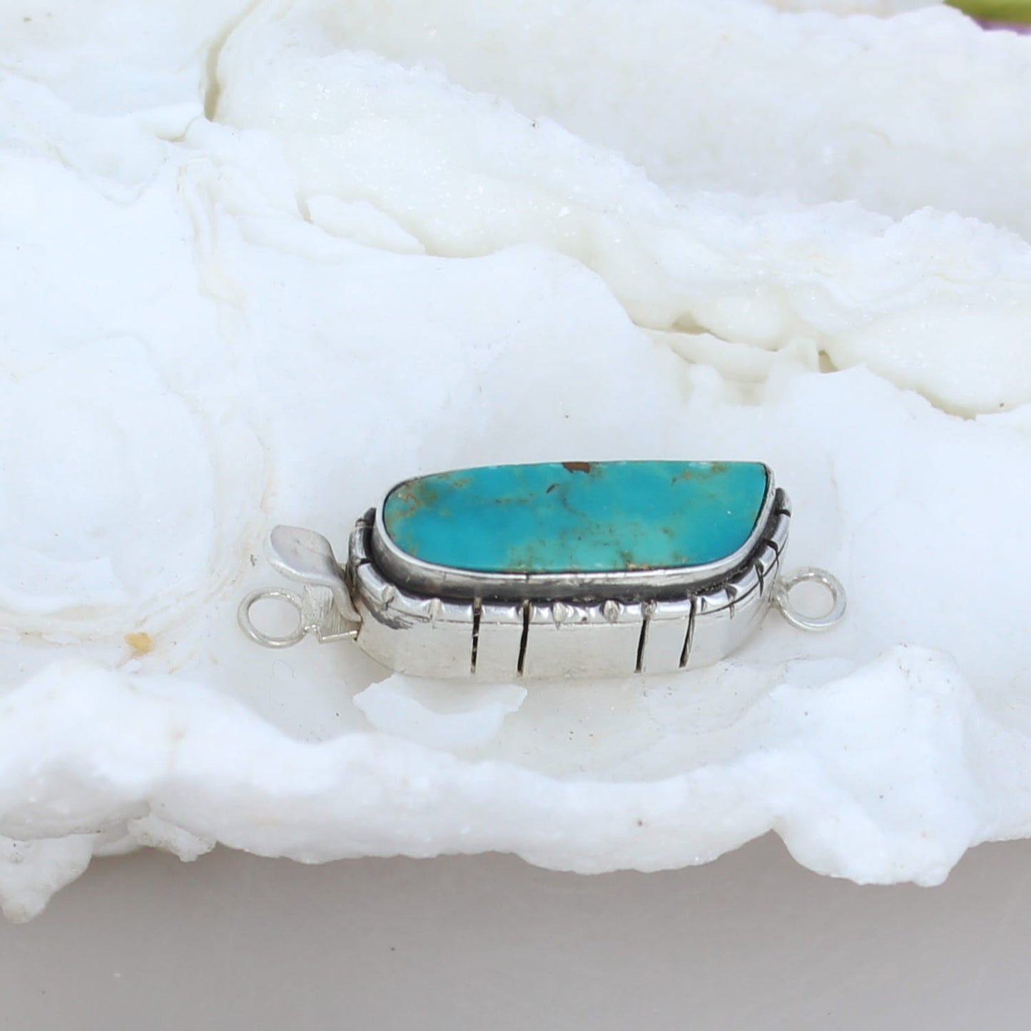 Mexican Turquoise Clasp Sterling Long ThinTeal Blue -NewWorldGems