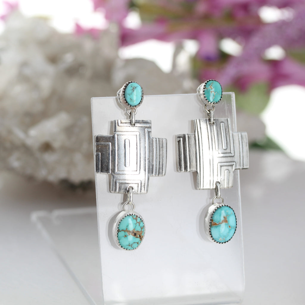 Carico Lake Turquoise Sterling Southwestern Cross Earrings