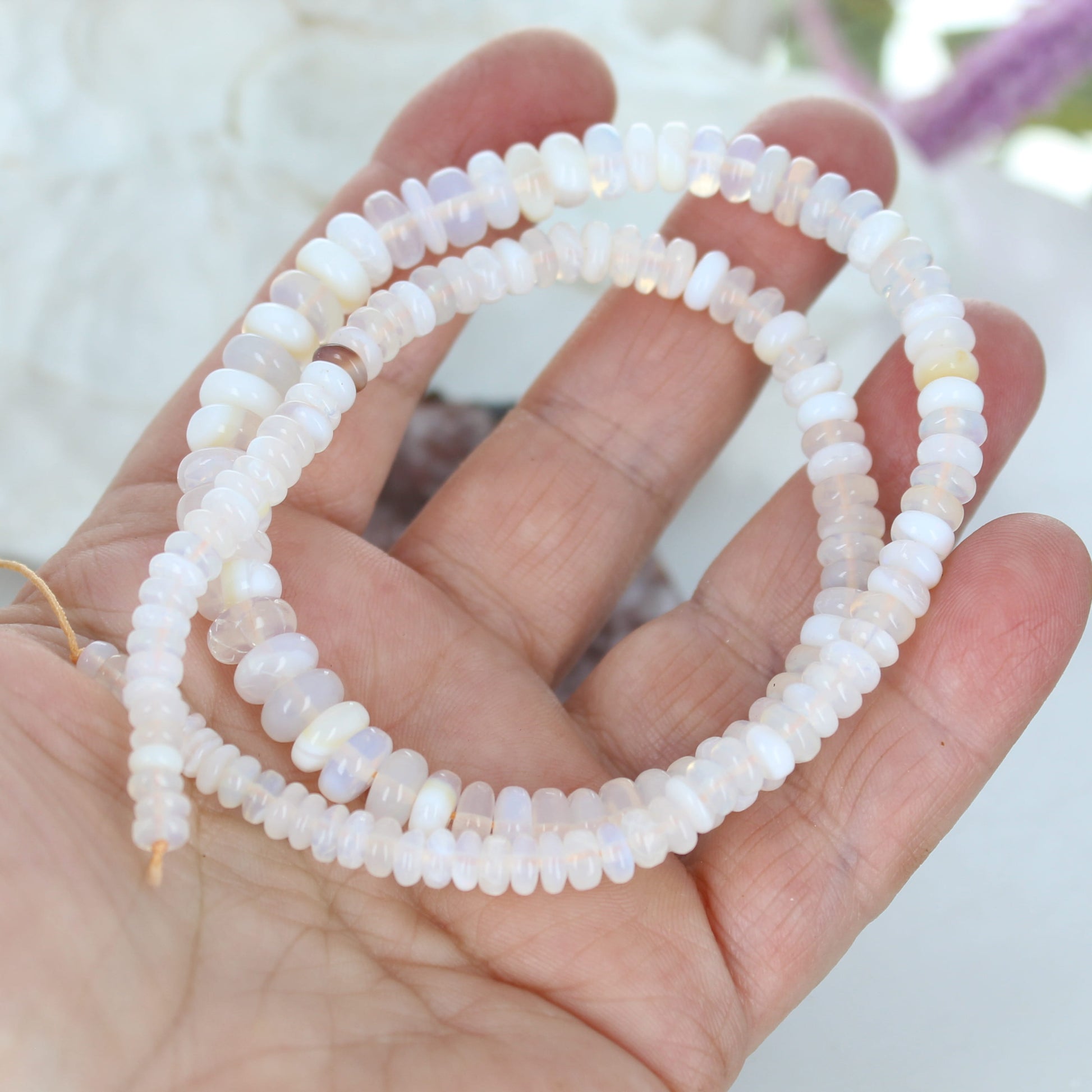 Mexican Opal Beads Rondelles White Cream Pale Apricot -NewWorldGems