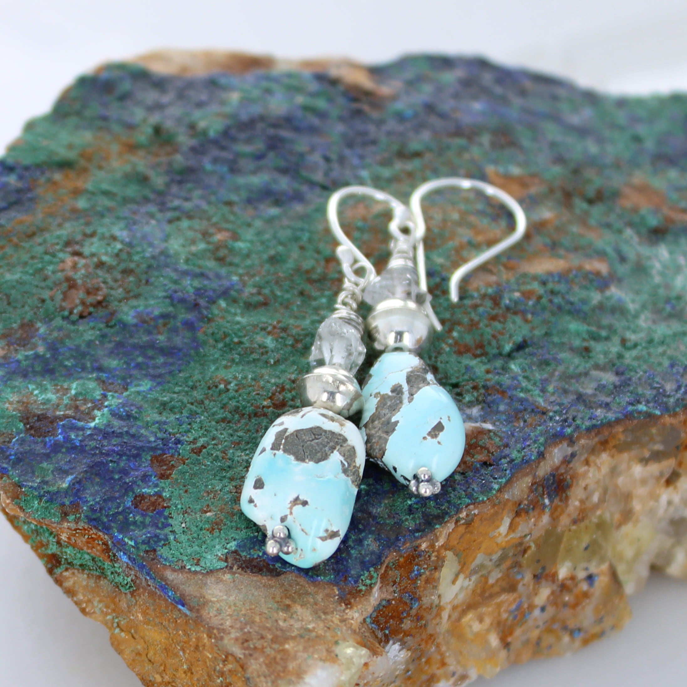 Lone Mountain TURQUOISE and Herkimer Diamond Earrings Sterling Southwest
