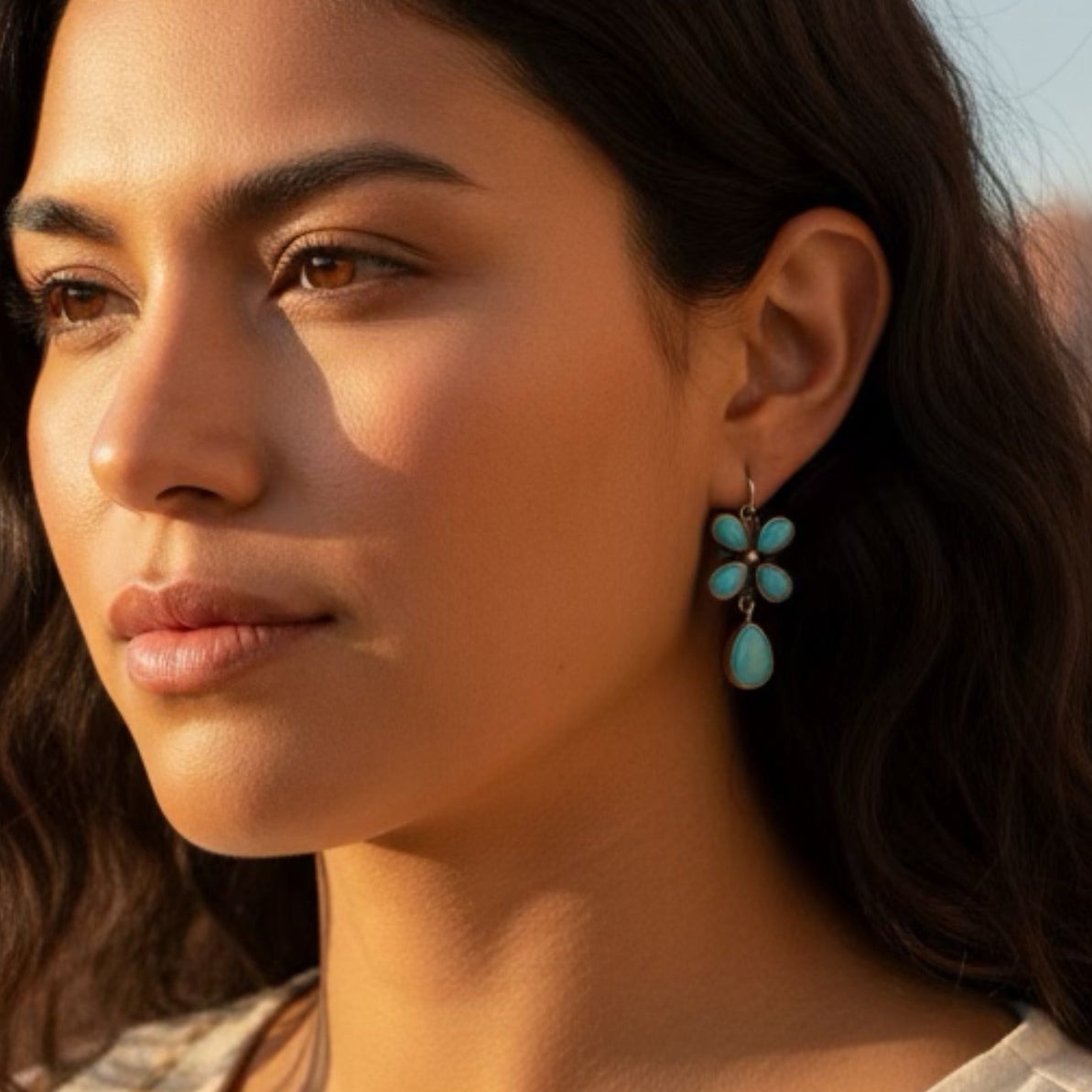 AAA Robins Egg Blue CAMPITOS TURQUOISE Flower Earrings Sterling