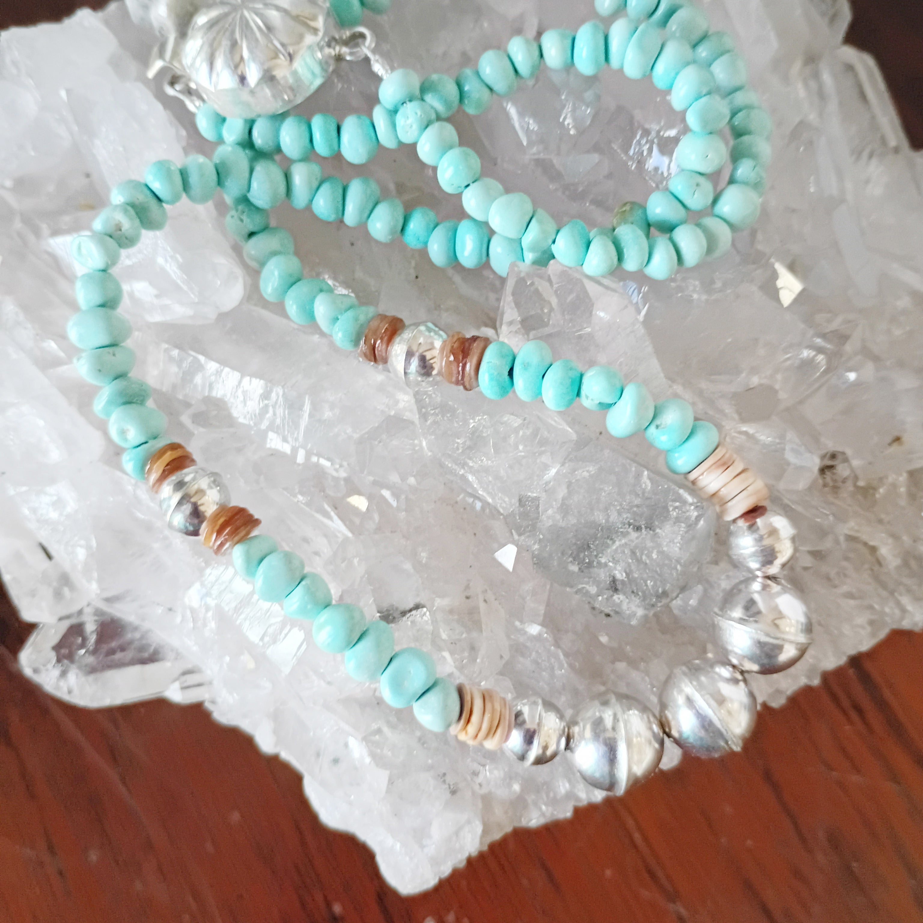 Light Sky Blue Nevada Lone Mountain Turquoise Necklace Sterling Navajo Pearls
